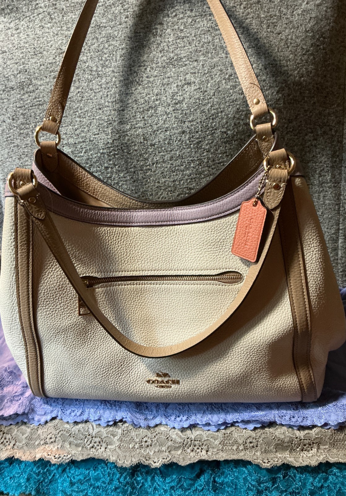 Coach Kristy Colorblock Pebble Grain Leather Snap Zip Carryall Tote & Satchel