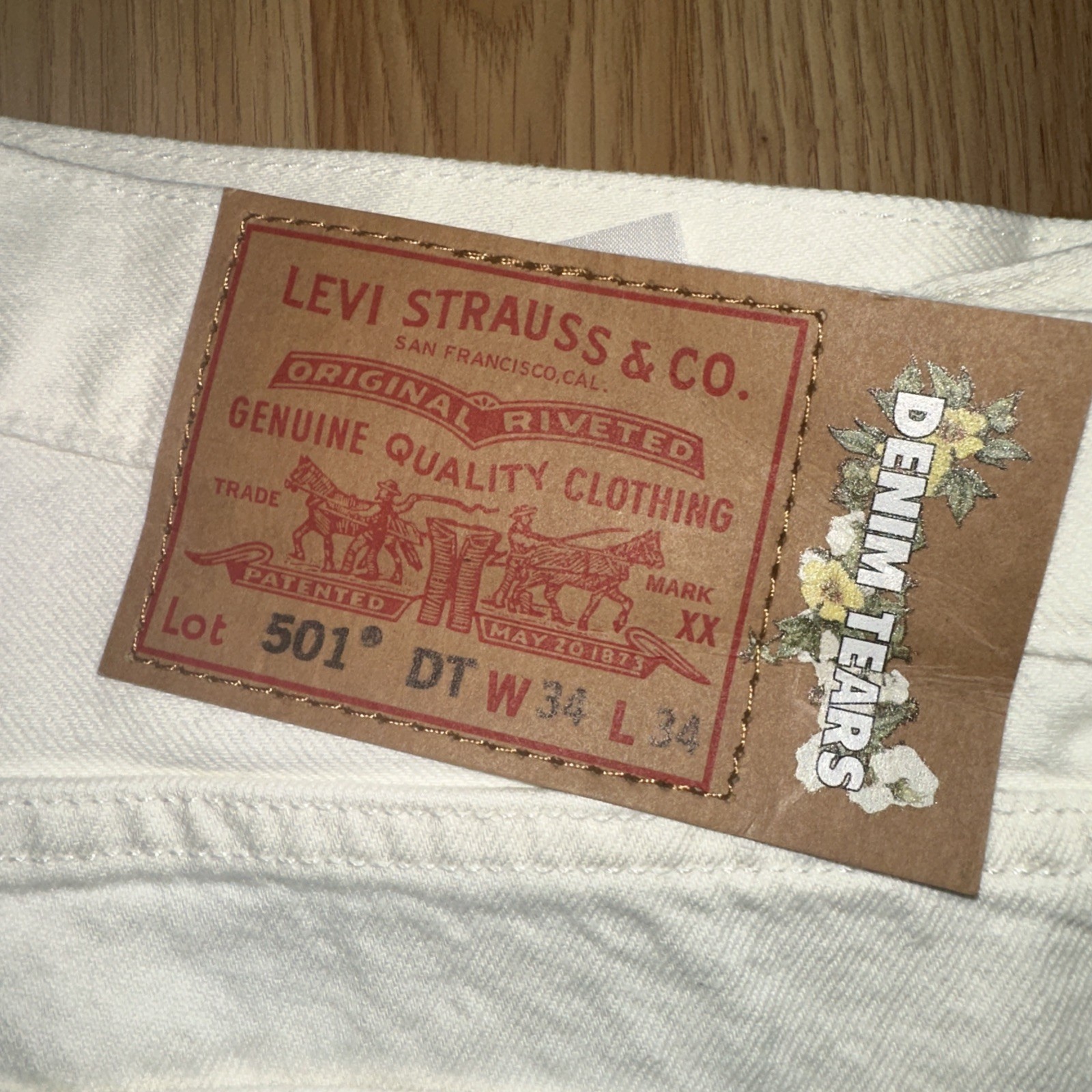 Denim Tears x Levi’s 501 Jeans Button Fly Off White 34×34 DT 501 White Rinse