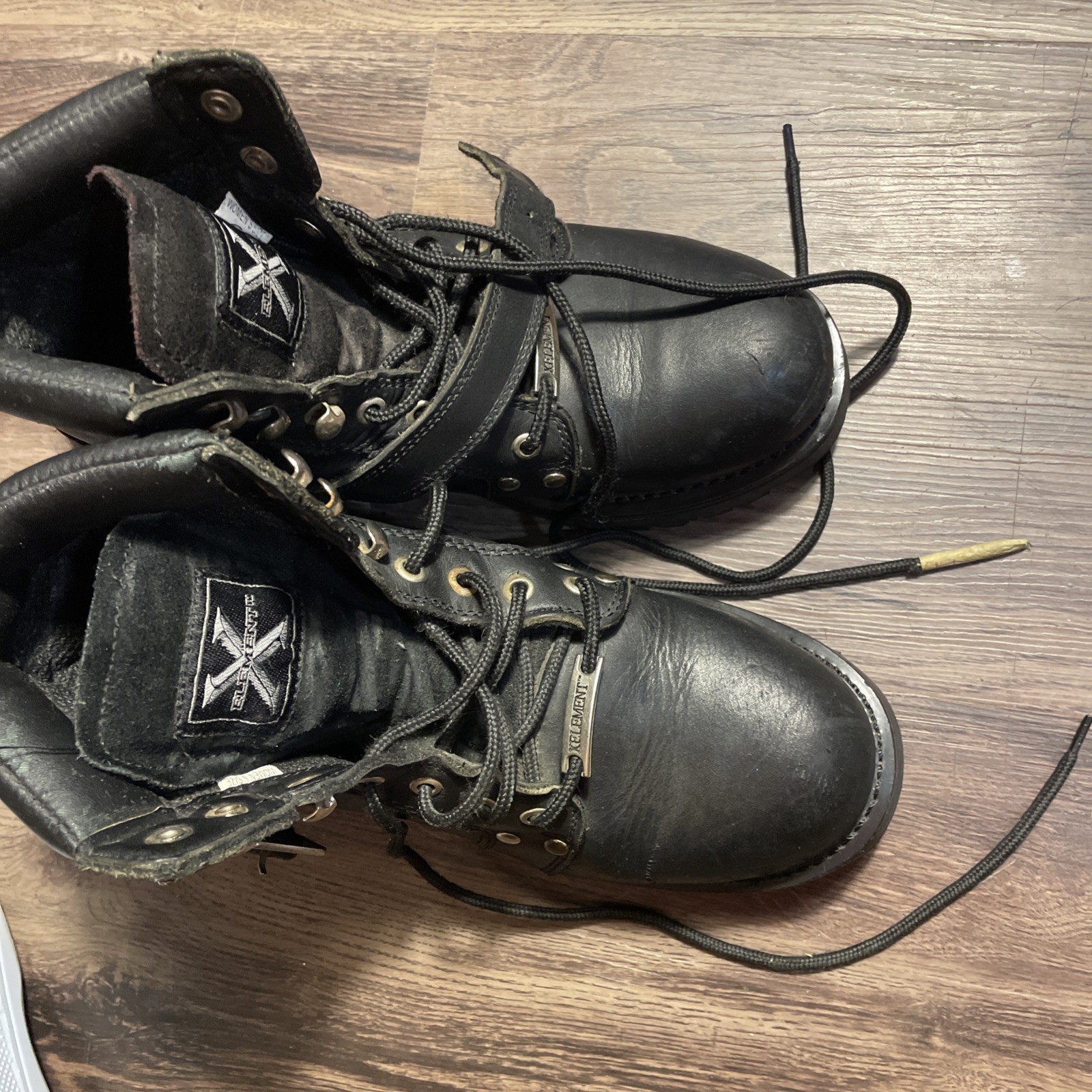 Element Motorcycle Boots Womens Size 9 Black Leather Logo Zip up Snap Lace Up