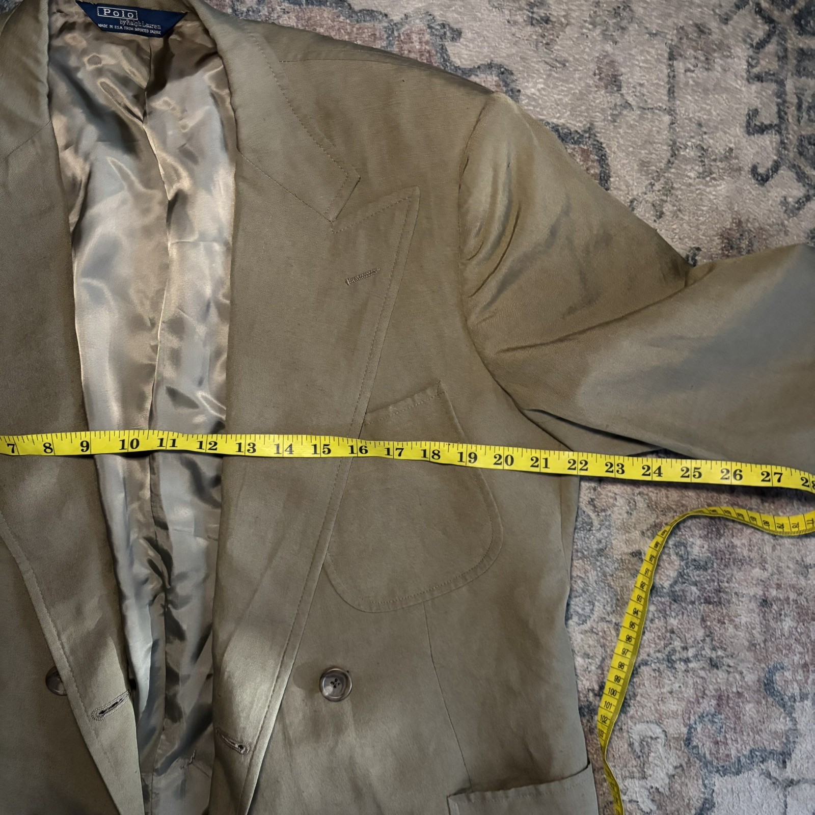 Vintage 90’s Made In USA Double Breasted Polo Ralph Lauren Beige Blazer Size 42R