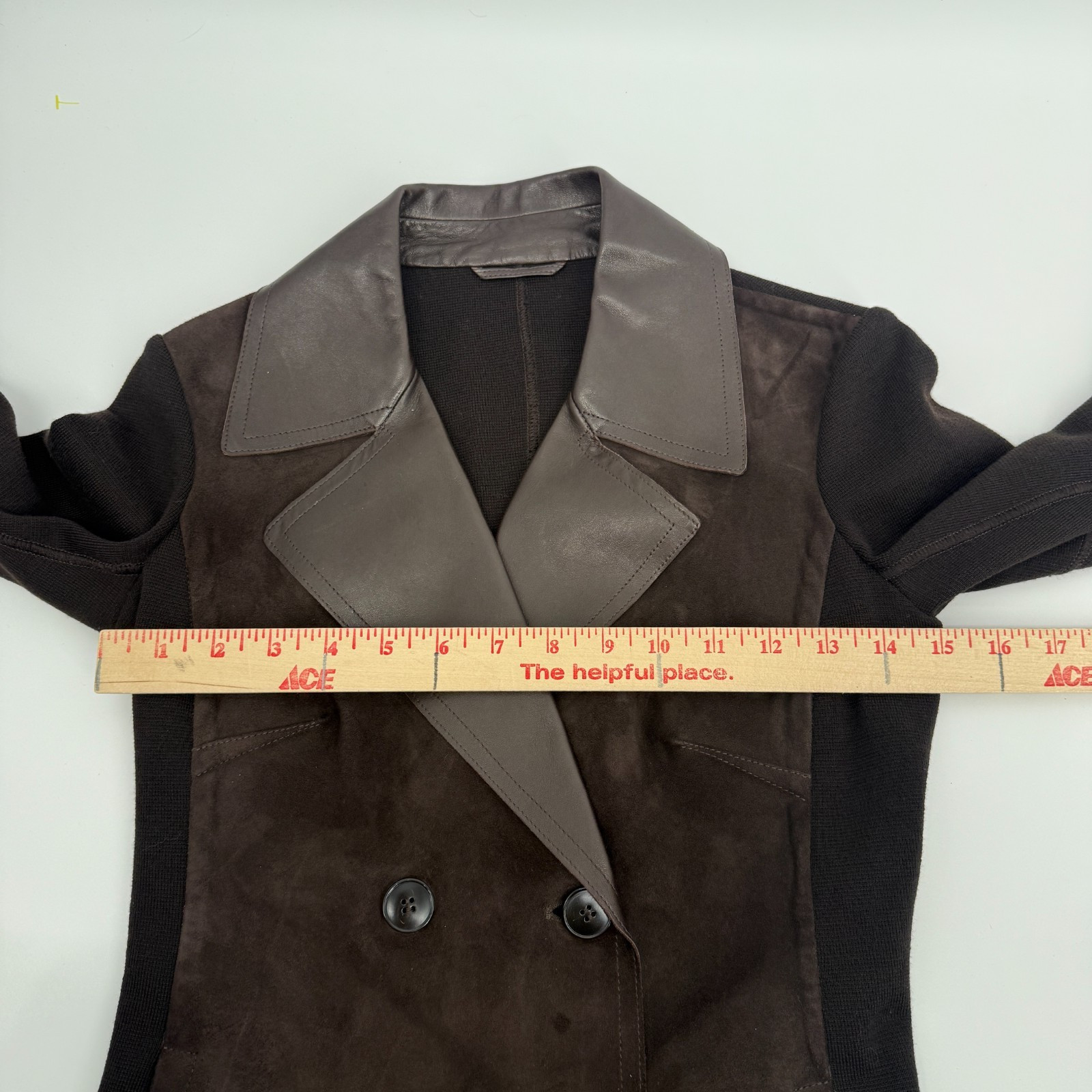 MAX MARA Double Breasted Blazer Suede Goatskin Leather Chocolate Brown Size 4