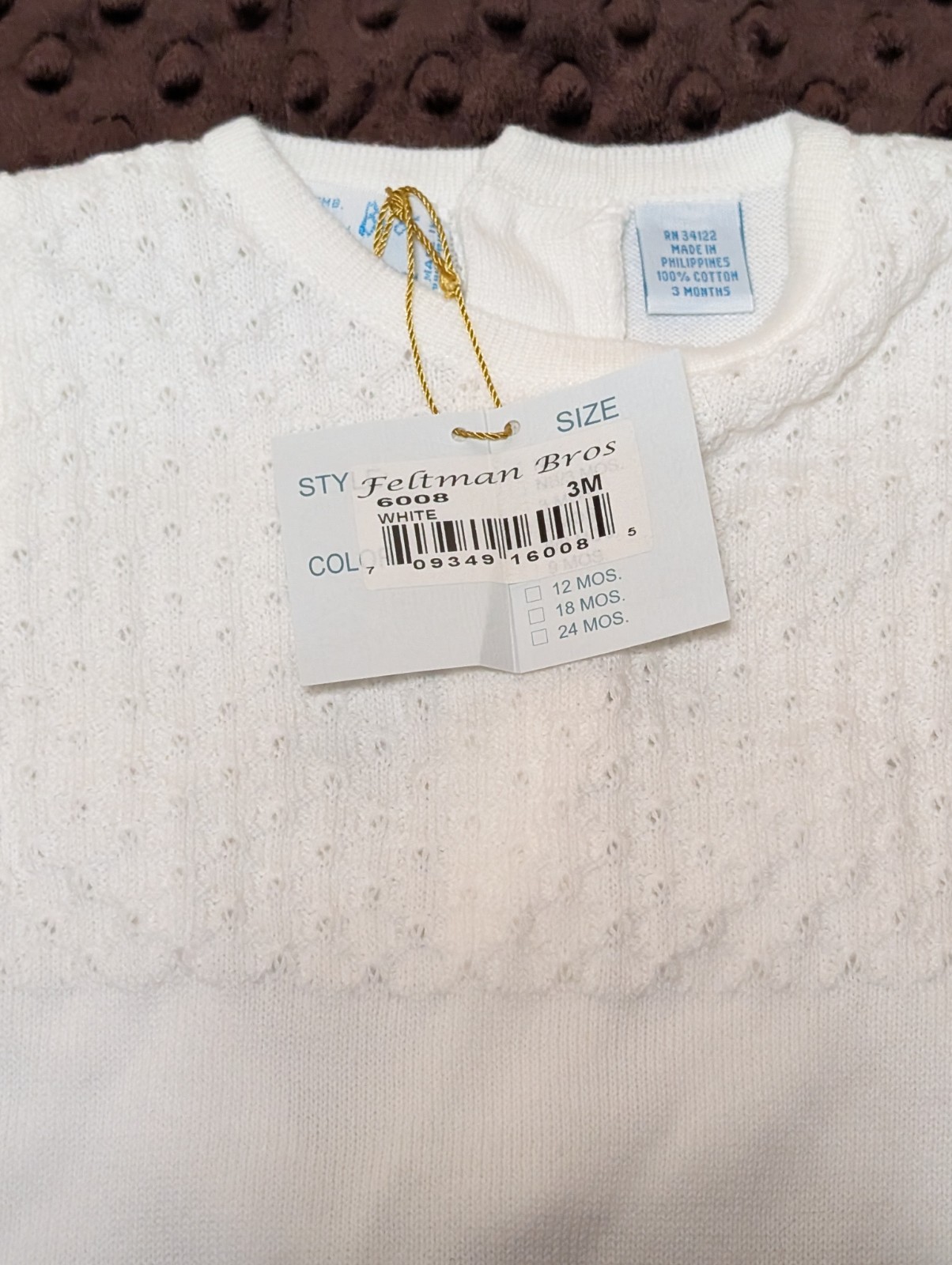 New Feltman Brothers Hand Embroidered 3 Month Knit Long Sleeve White Romper NWT