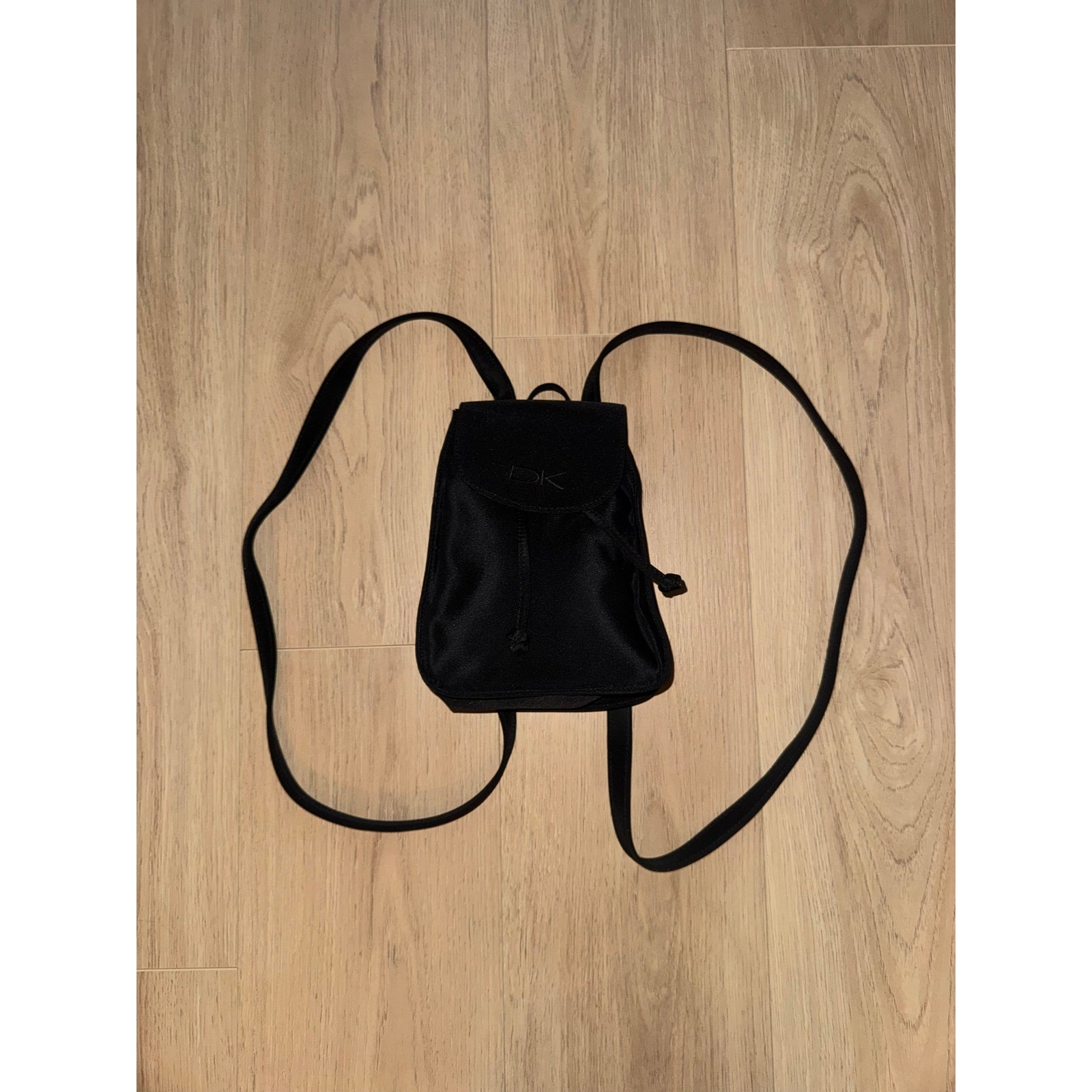 Donna Karan DK Vintage 90s Y2K Black Nylon Mini Backpack Small Drawstring Bag