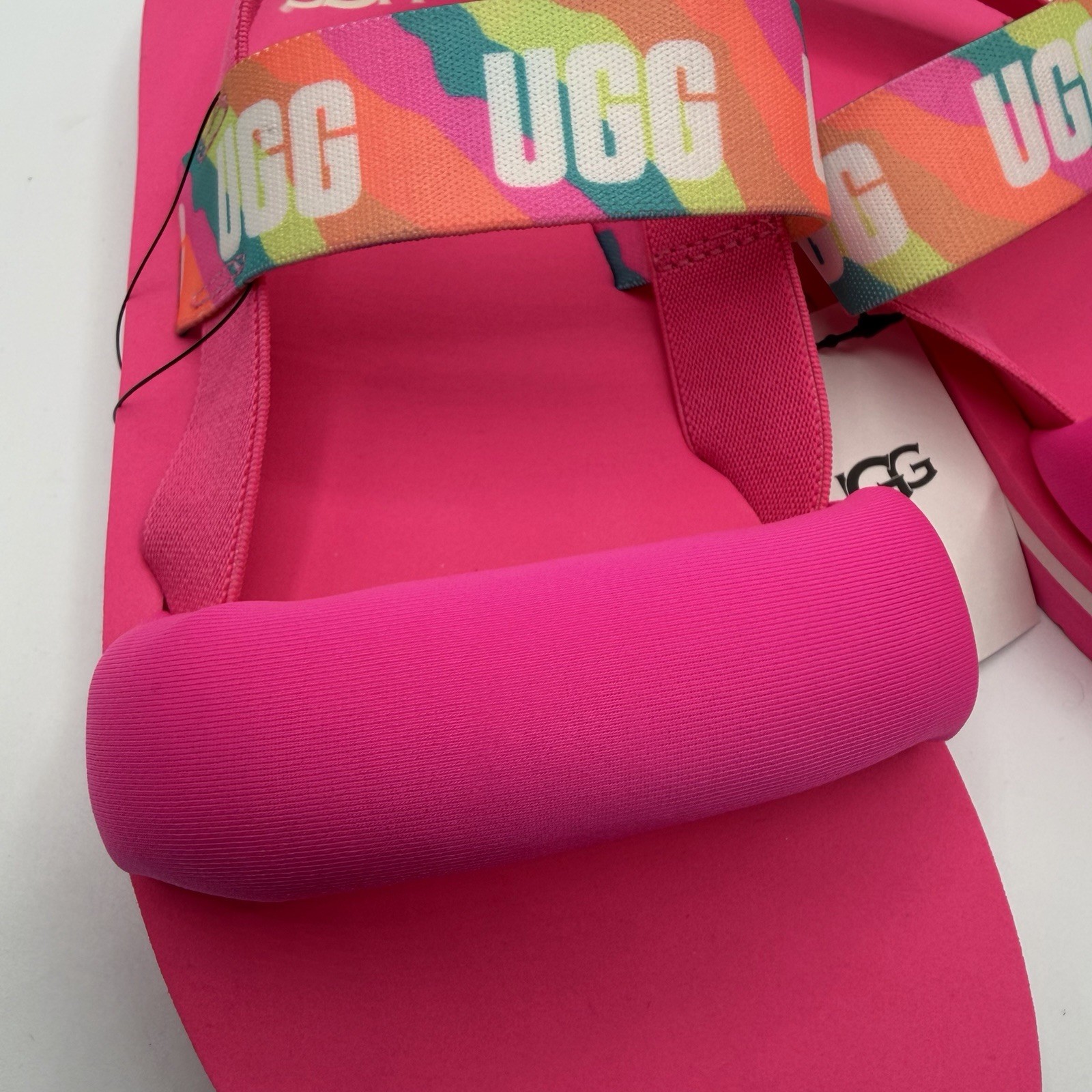 UGG Zuma Sling Sandals Neon Pink Rainbow Logo Strap Kids 5 Womens 7 NWT