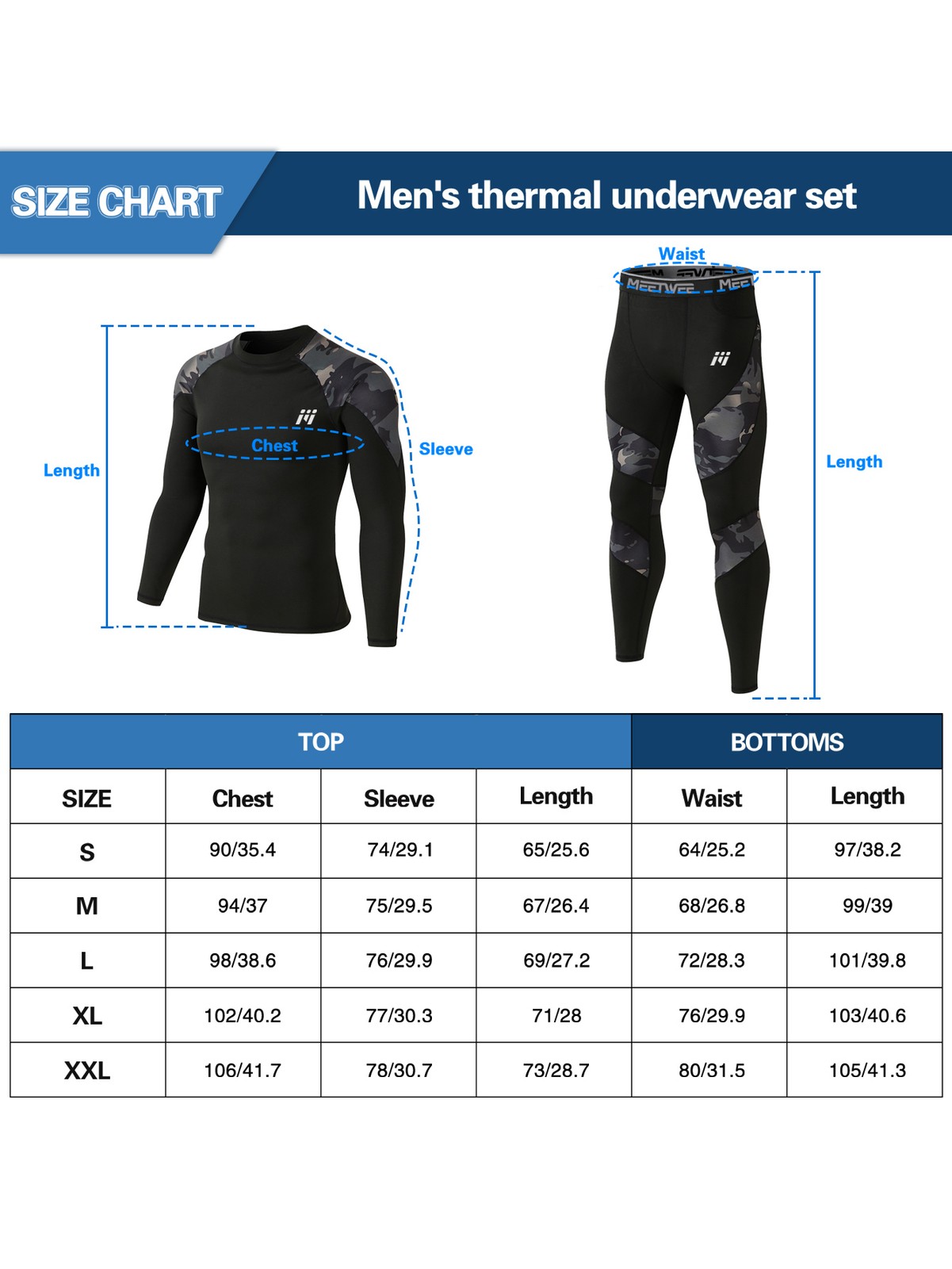 Men’s Thermal Underwear Set Winter Warm Long Johns Shirts Tops & Bottom Suit Ski
