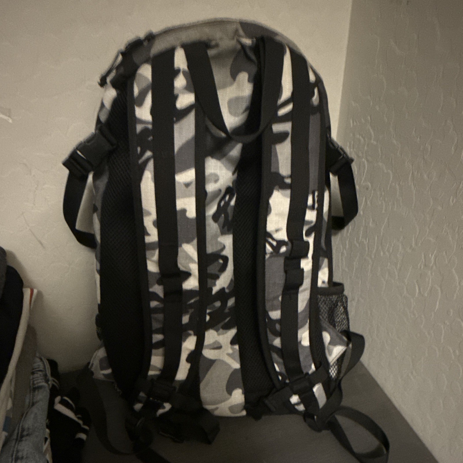 FTP Gray/Black/White Camo Backpack Zip Closure Adjustable Straps Pockets