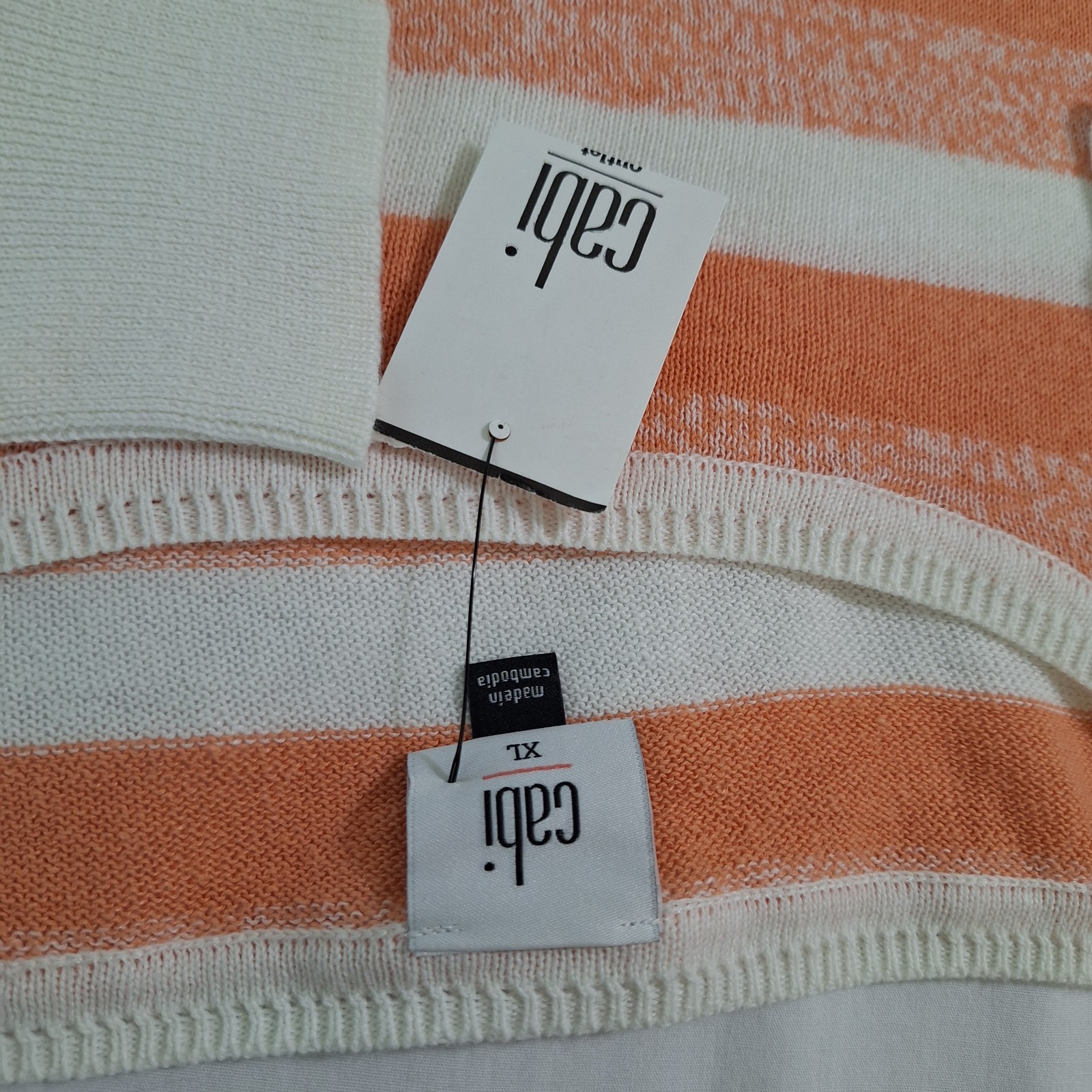 NEW Cabi Swish Pullover Sweater XL Boxy Beachy Creamsicle Striped Resort Linen B