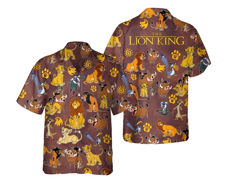 Retro the Lion King Group Characters Hawaiian Shirt, Simba Timon Pumbaa Scar Muf