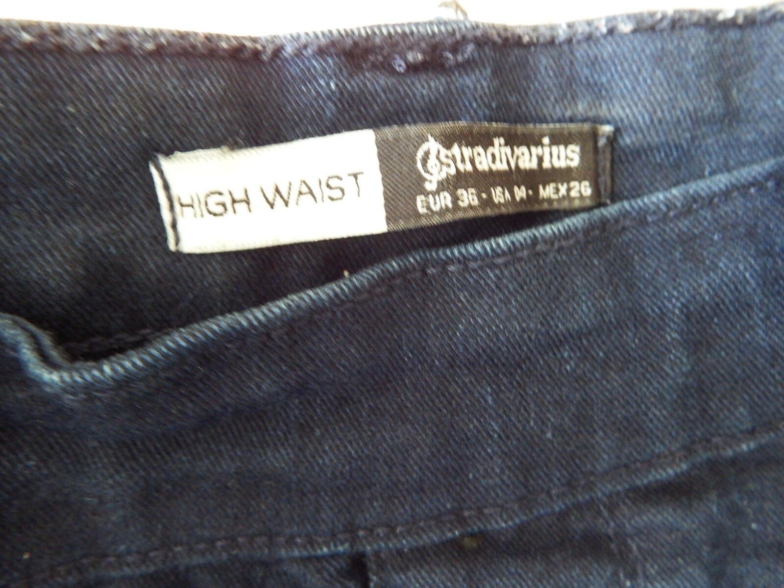 Stradivarius Dark Blue High Waist Stretch Side Zip Denim Jeans Size Eur 36