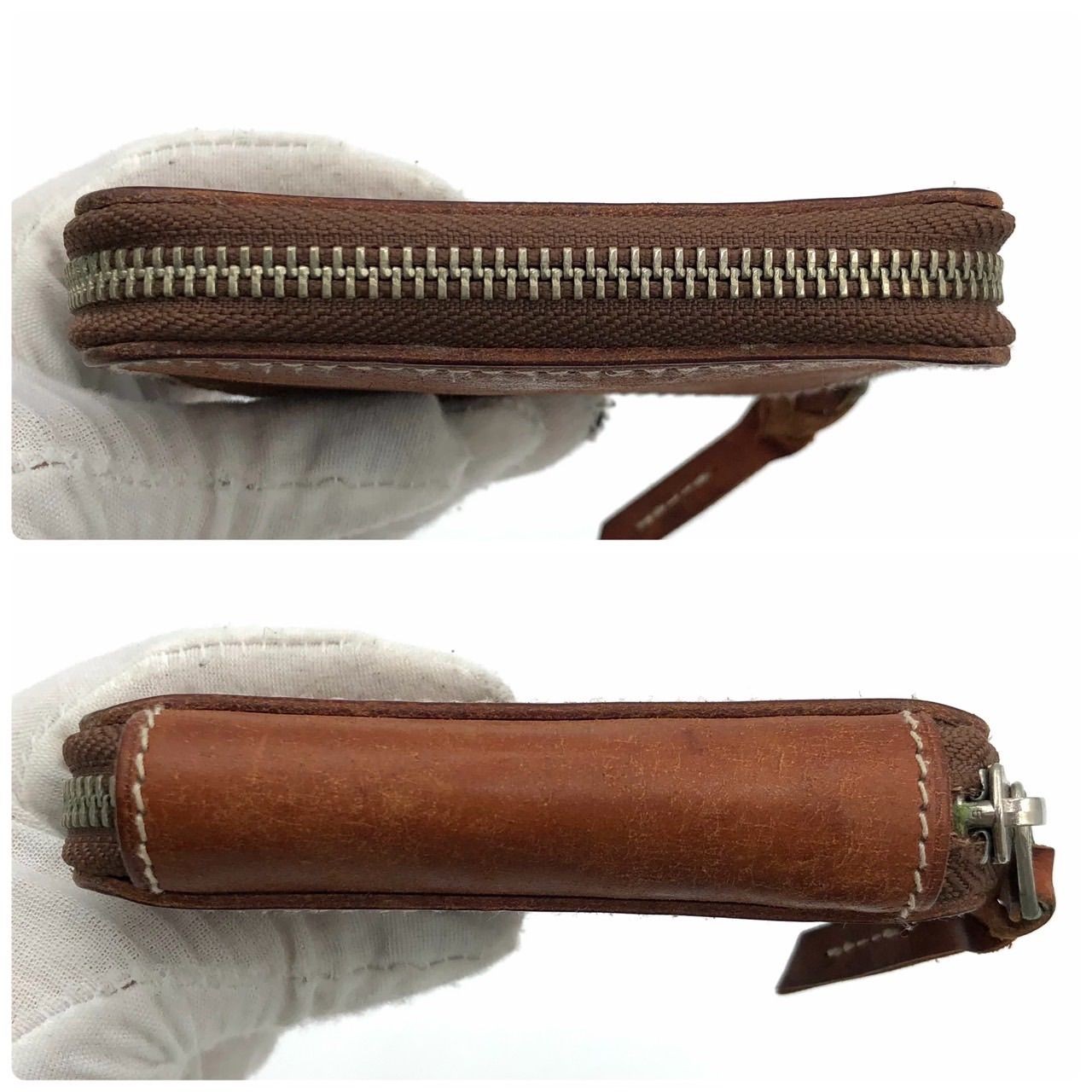 Porter Bifold Wallet Leather Brown Used 9x11cm Zipper L-Shaped