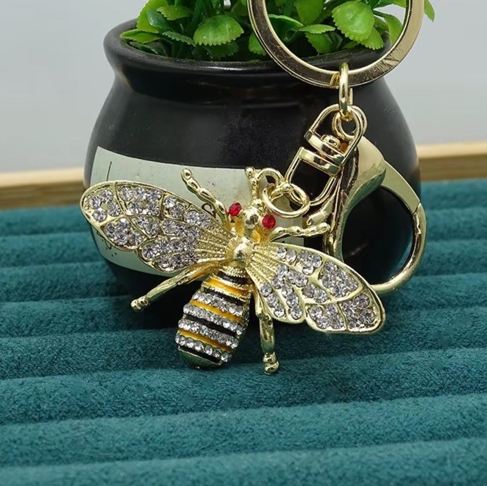 Bumblebee Bag Charm Keychain Gold Tone Rhinestone Charm | Gift-Ready Dust Bag