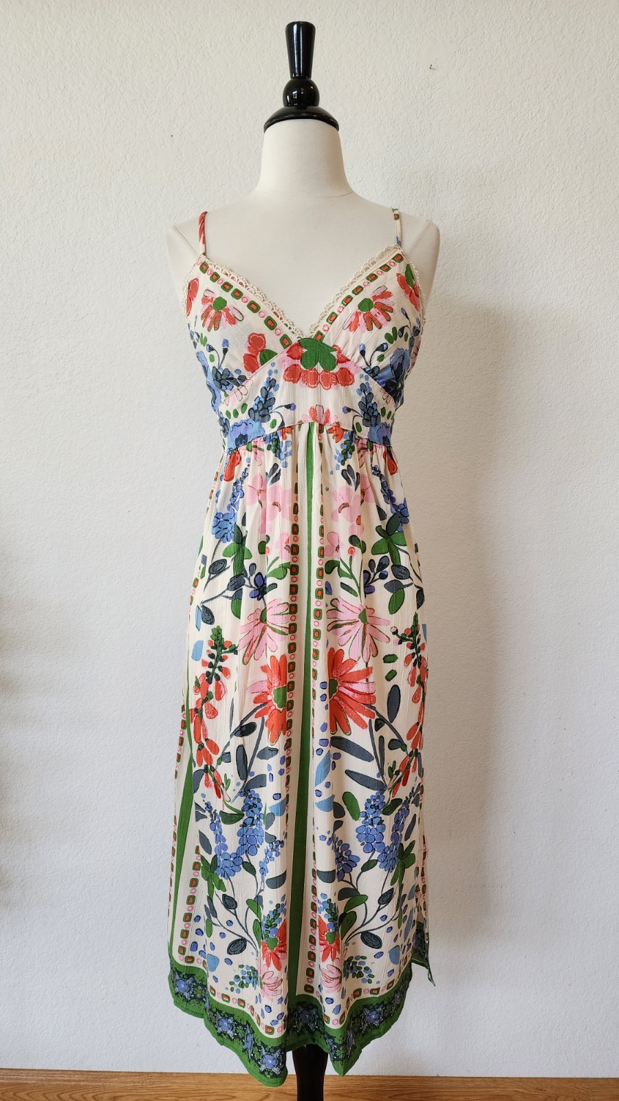 New Anthro Midi Dress Size Medium Floral Coquette Wedding Bow Brunch Crochet