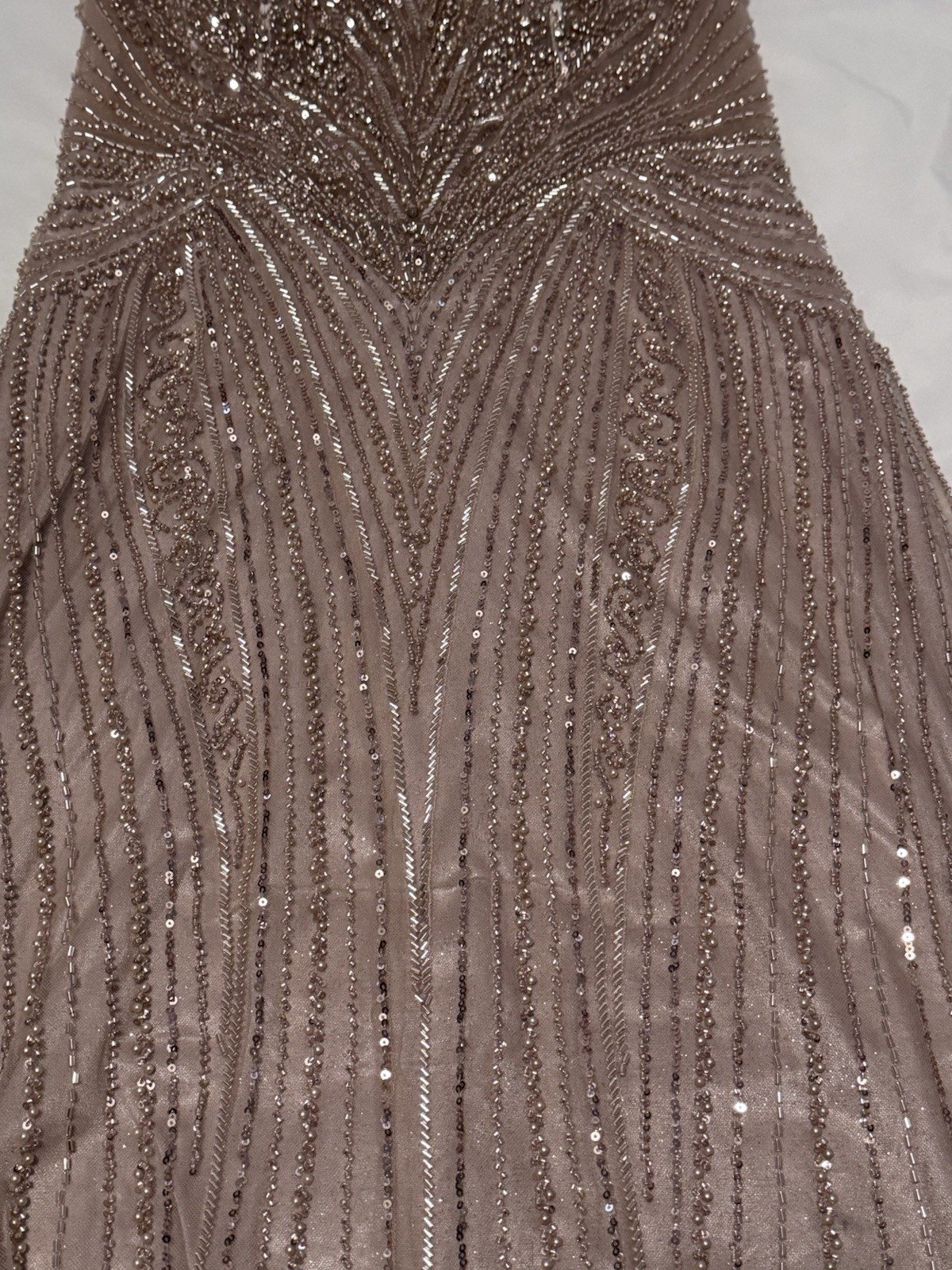 Ladivine by Cinderella Divine Champagne Beaded Sequin Mesh Gown Dress Size 12P