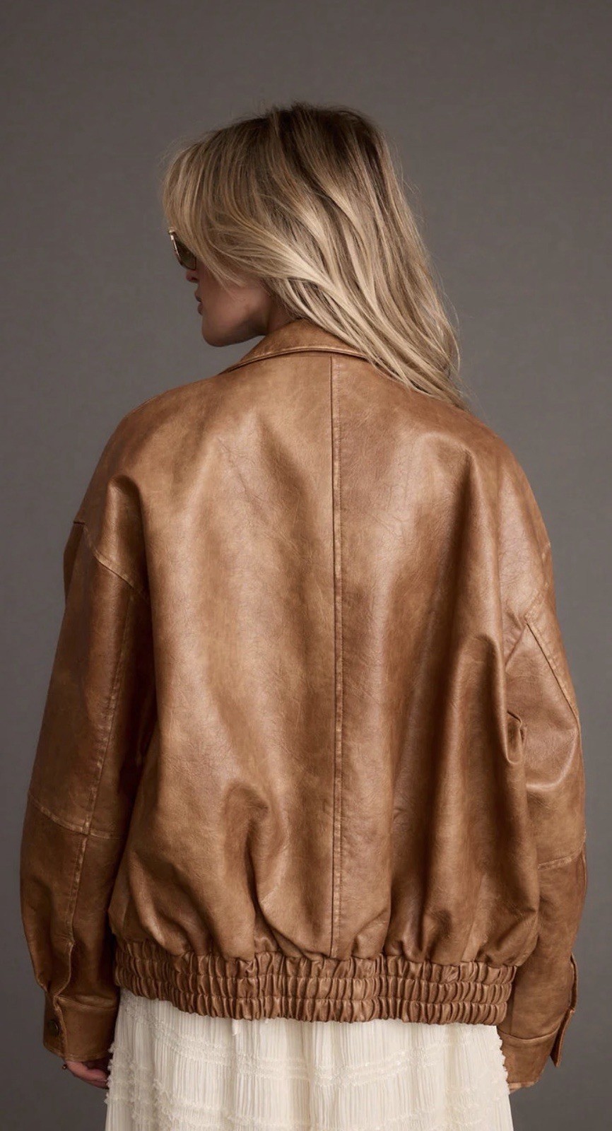 12th Tribe London Calling Cognac Oversized Faux Leather Jacket Size Small