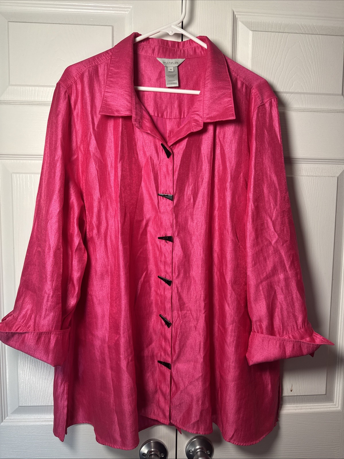 EUC Multiples Brand Plus Women’s Shackedt Jacket Shirt 2x Pink Fuschia Toggle
