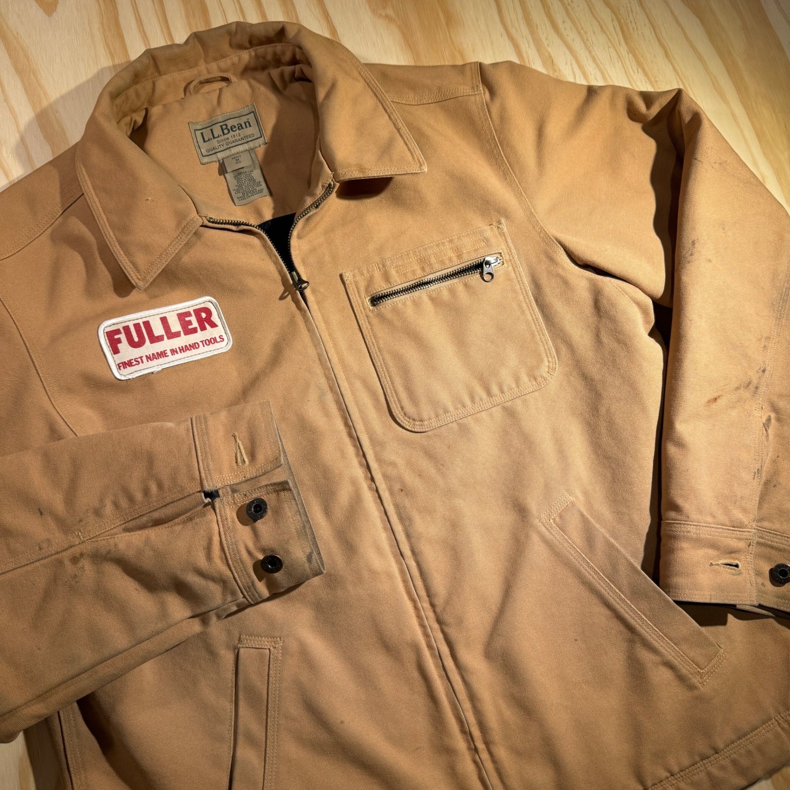 L.L. Bean Men’s Fuller Patch Canvas Wool Lined Workwear Jacket Tan Size Medium