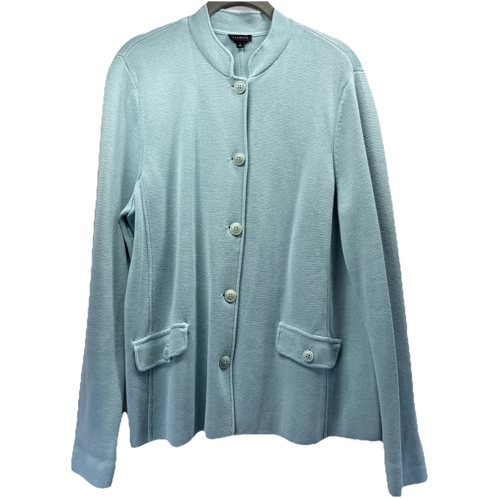Talbots Women’s Coatigan Cardigan Sz Large Solid Blue Ponte Knit Long Sleeve