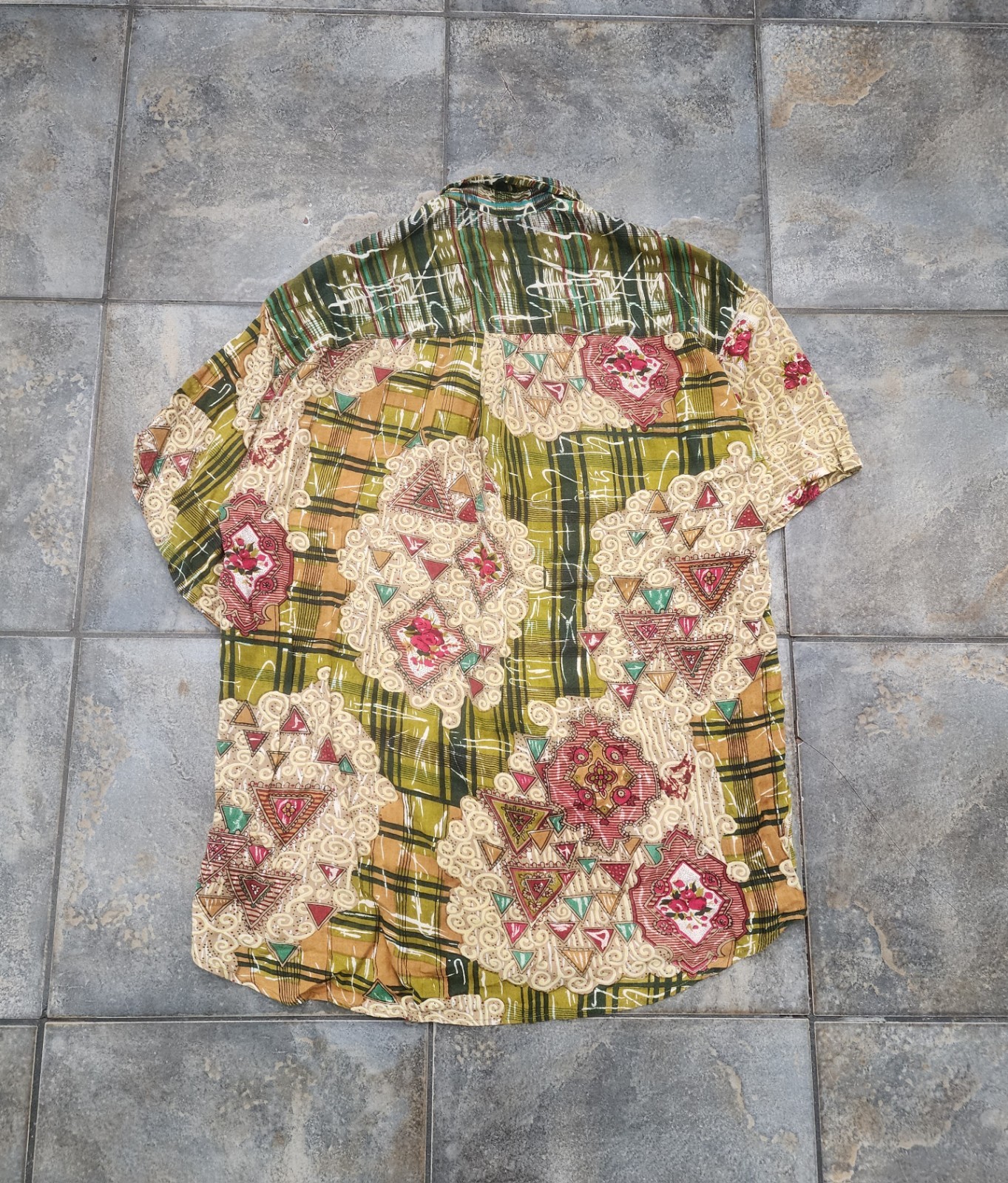 Vintage 90s Thums-Up Men’s Medium Abstract Art Geometric Boho Button Up Shirt