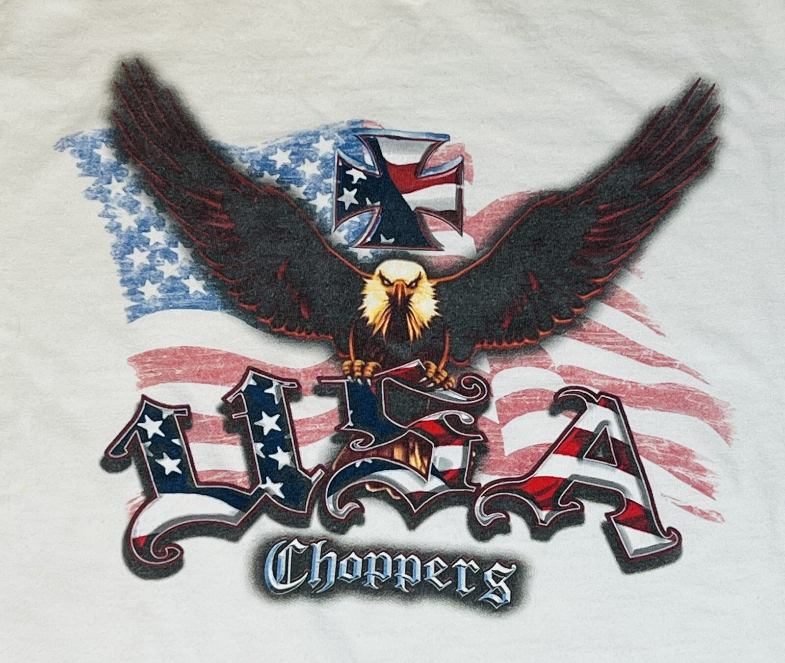USA Choppers T-Shirt White Eagle American Flag Sz XL Motorcycle Biker Vintage