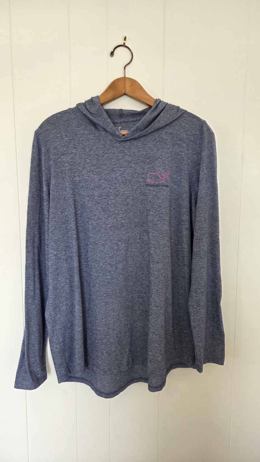 Vineyard Vines Womens XL Hooded Shirt Long Sleeve Blue Pink Whale Logo