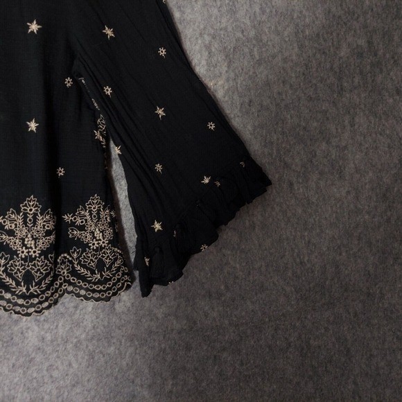 American Eagle Tunic Top Women XS Black Boho Embroidered Peasant Festival Blouse