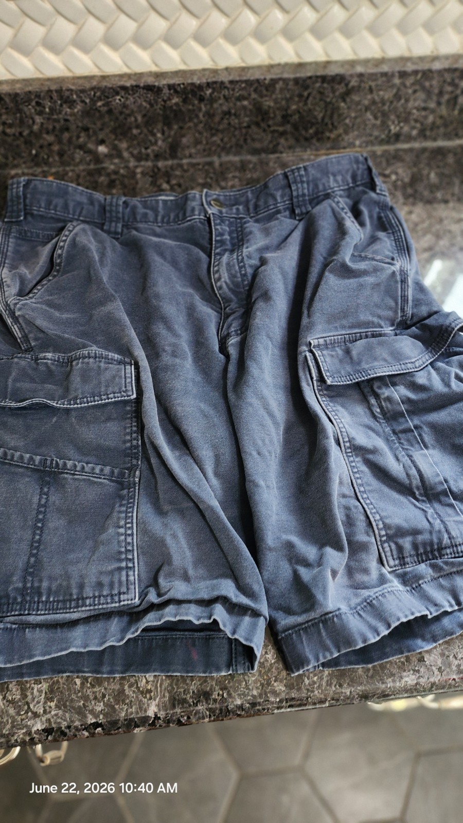 Carhartt Men’s Blue Relaxed Fit 11″ Cargo Shorts Cotton Canvas Flat Front