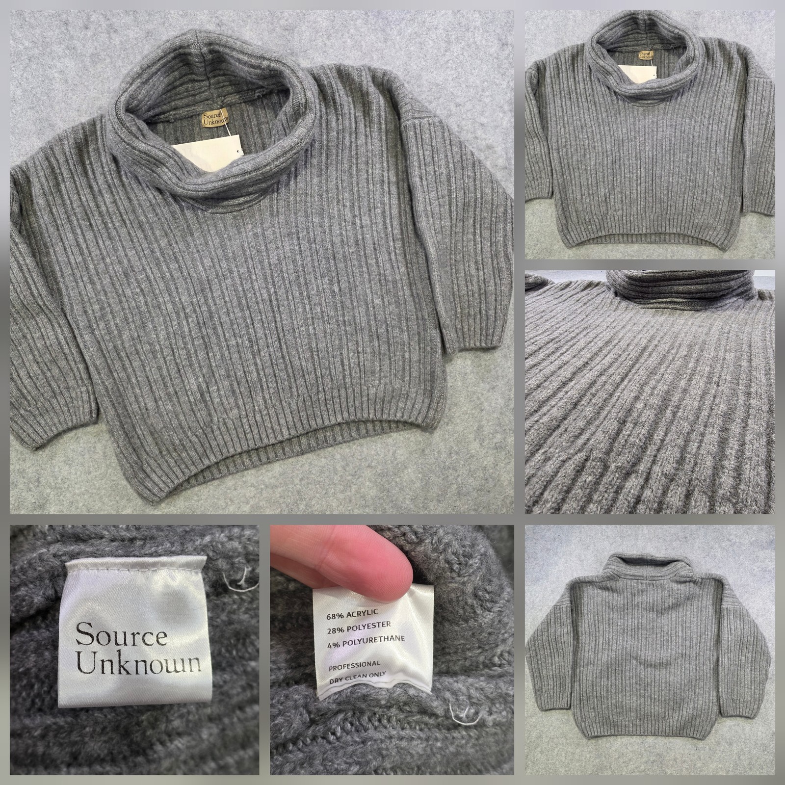 Source Unknown Sweater Womens OS Becca Gray Ribbed Cowl Neck Pullover Knit NWT