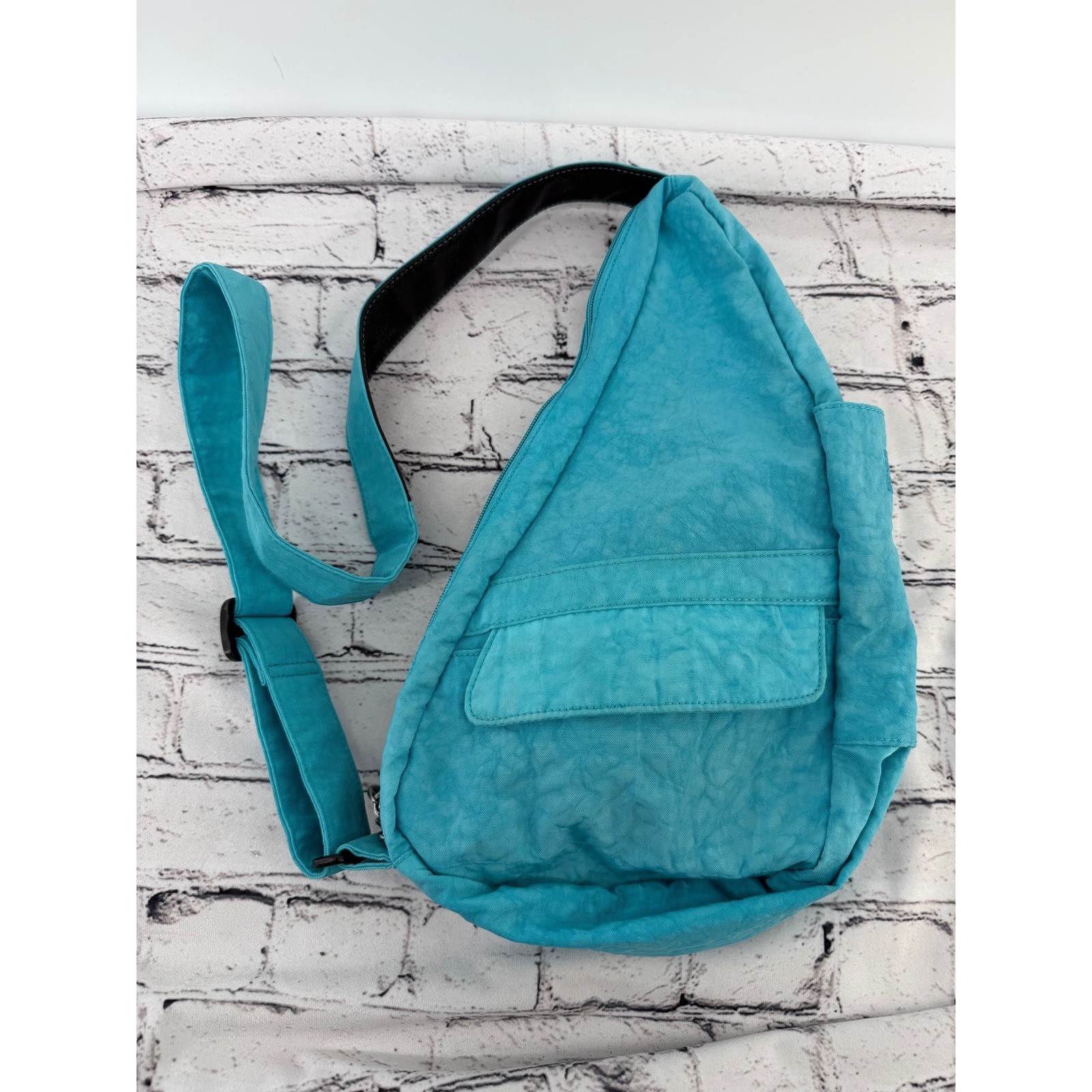 AmeriBag Healthy Back Bag Turquoise Blue Textured Nylon Ergonomic Sling Small