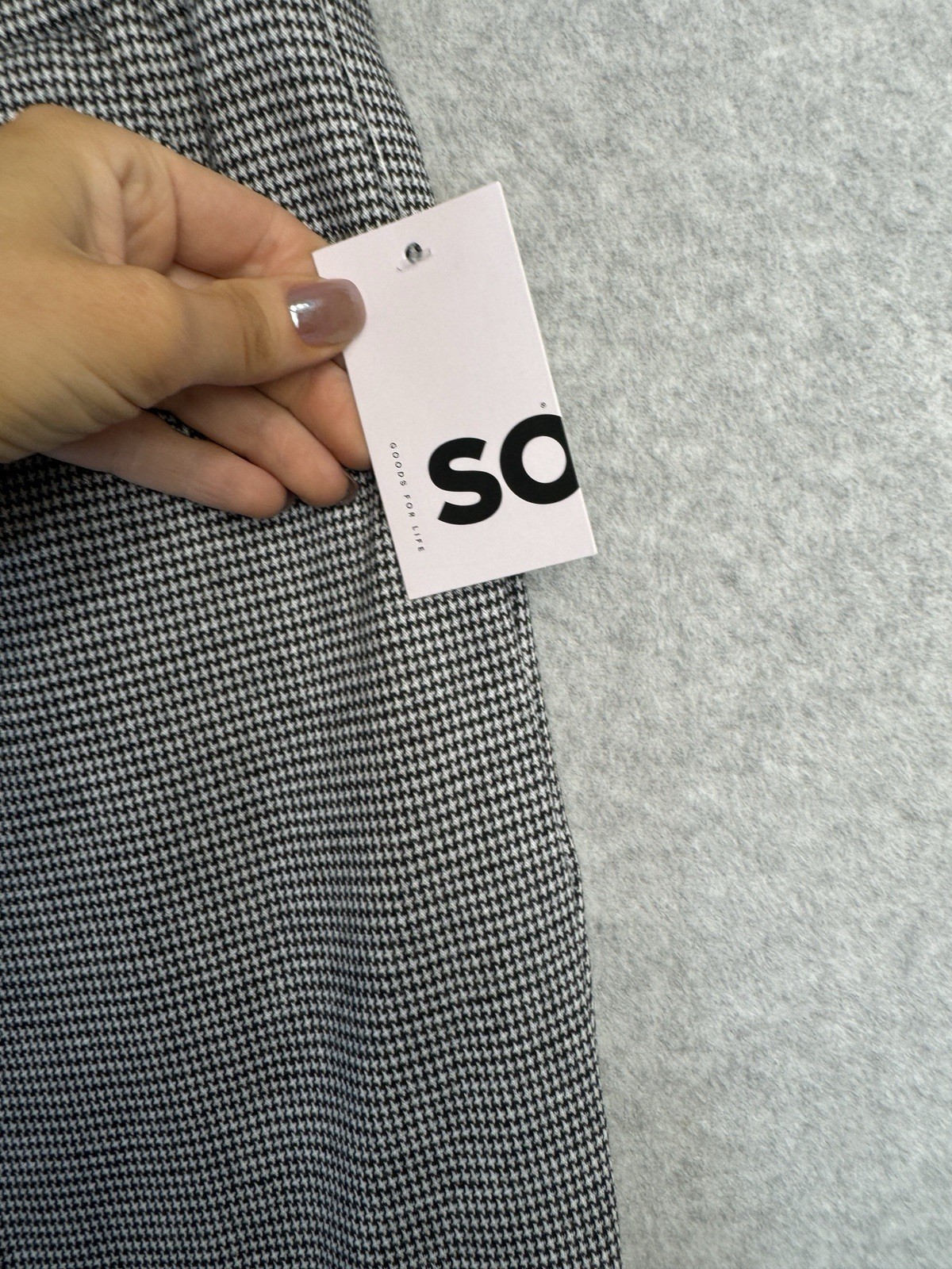 NWT SO Goods For Life Houndstooth Paperbag Pants L Black White Tie Waist