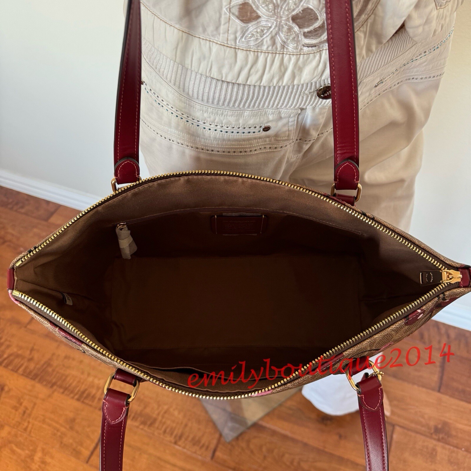 NWT Coach CAA71 Gallery Tote Bag In Signature Canvas & Cherry Print Zip Wristlet