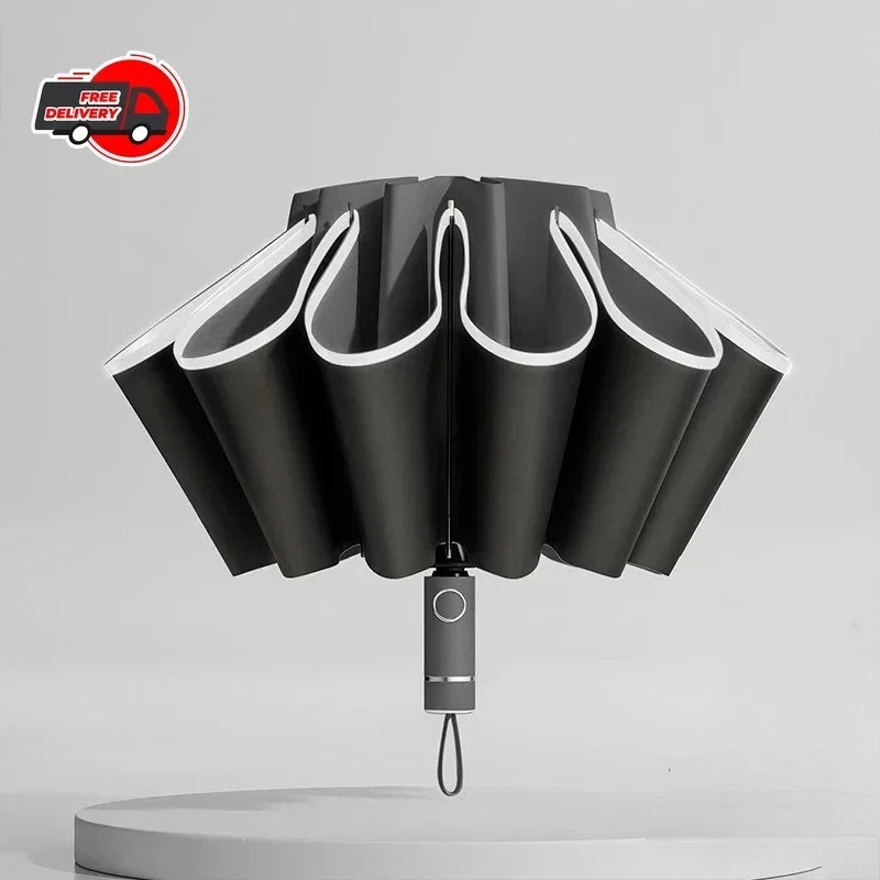 Men Women Automatic Reverse Folding Umbrella Windproof UV Reflective Stripe*