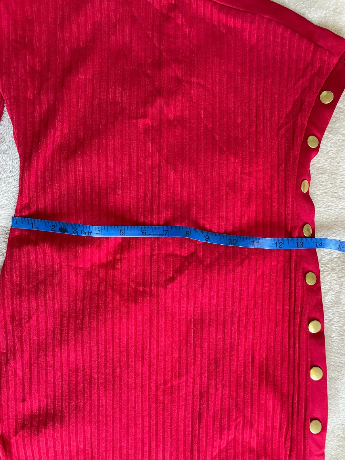 New Without Tag Red One Shoulder Bodycon Rib Knit Dress with Gold Button Detail