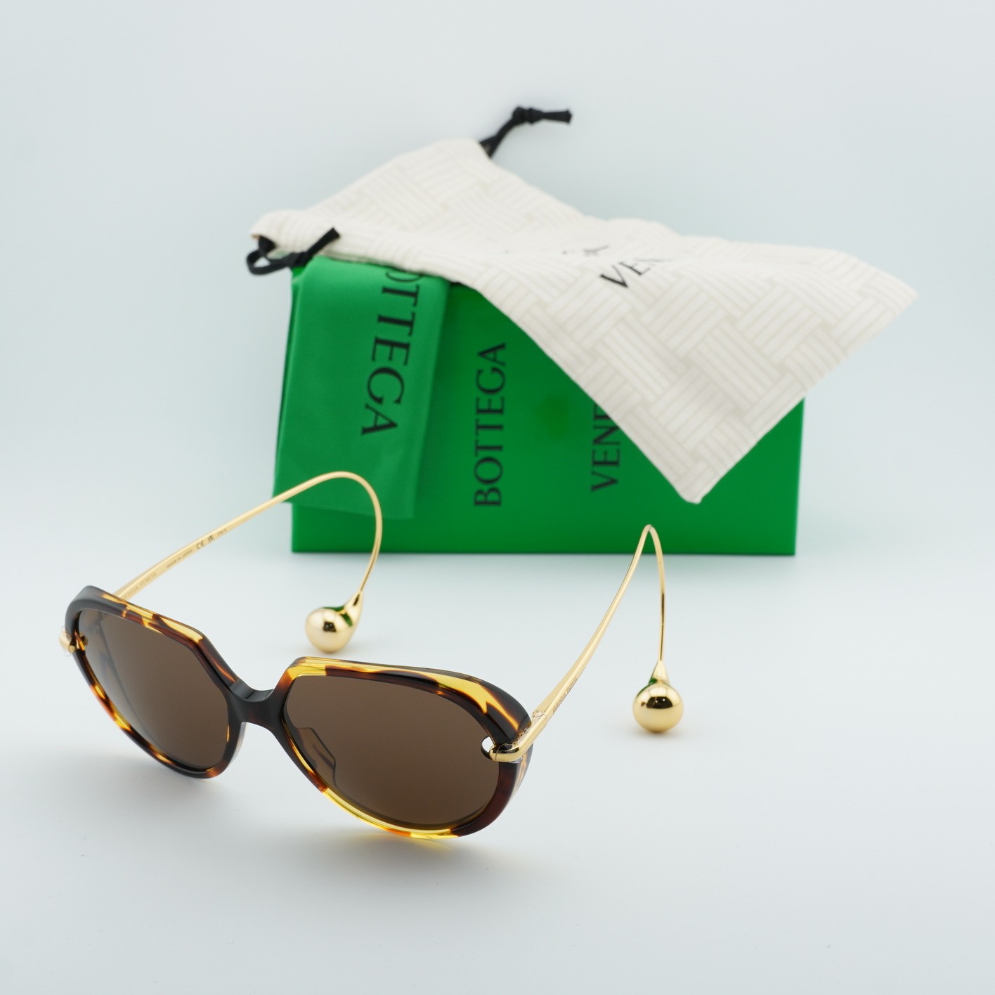 Bottega Veneta BV1436S 002 Havana/Gold/Brown 60-16-185 Sunglasses New Authentic