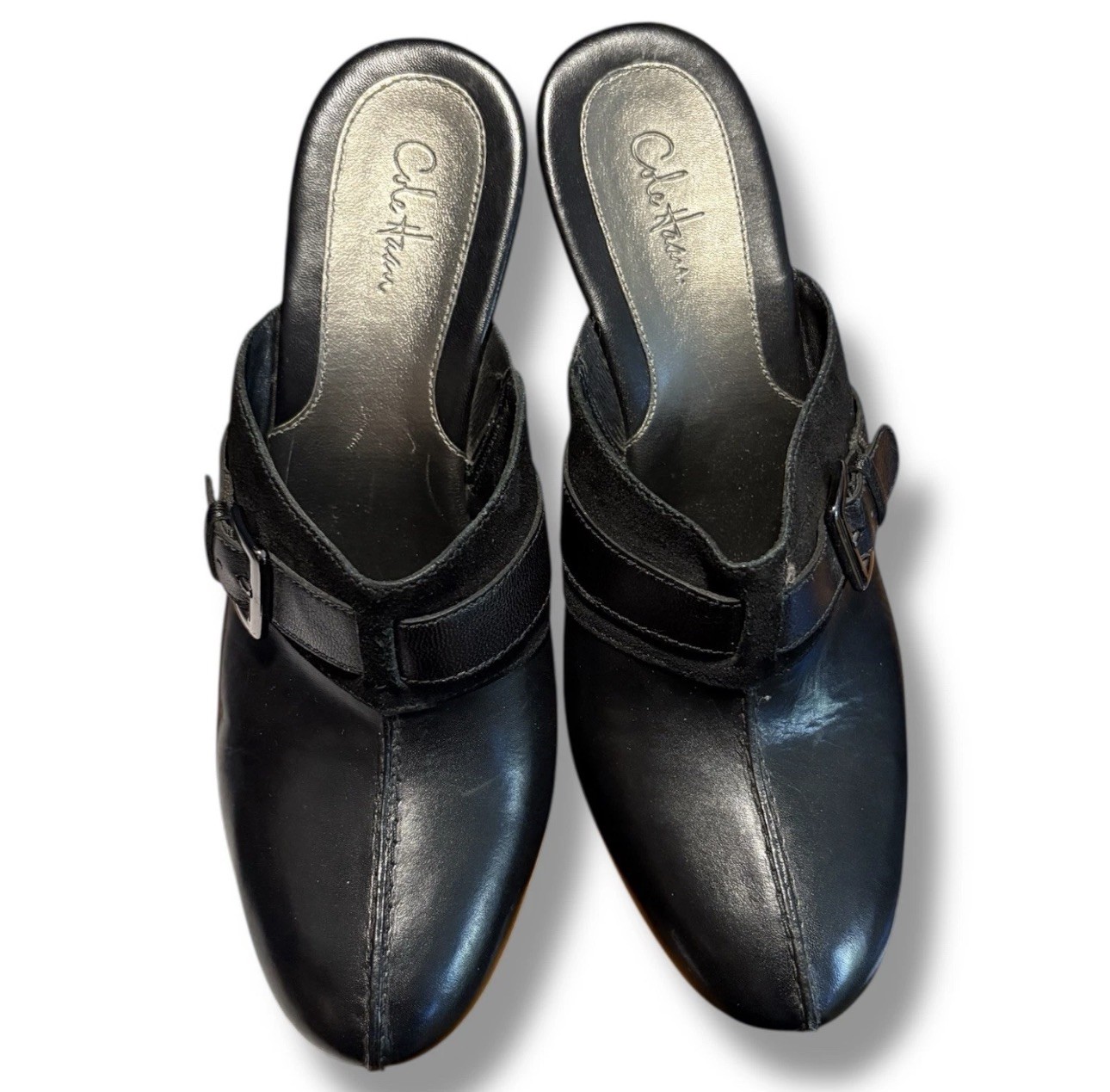 Cole Haan High Heel Mules Clogs Black Suede Leather