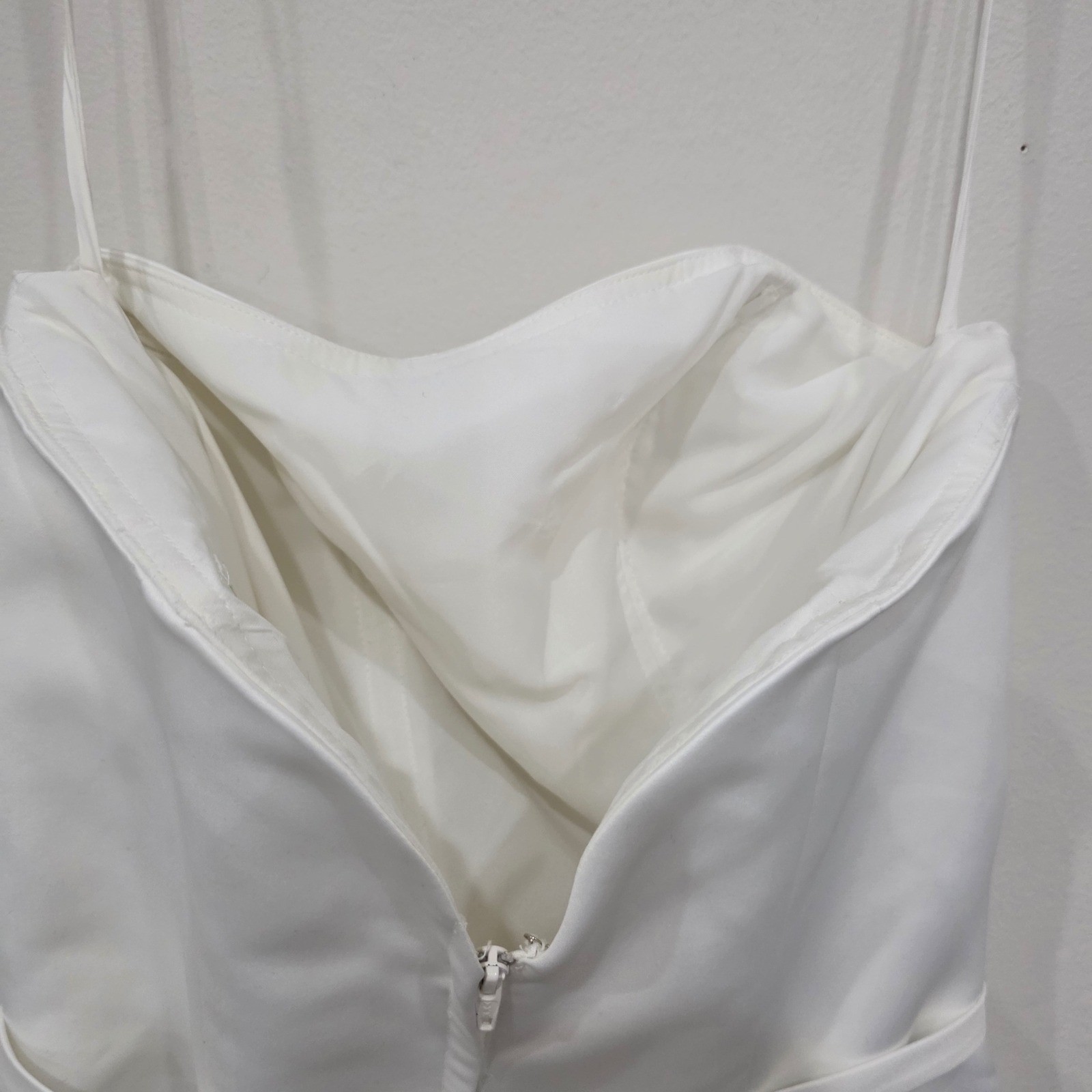 Forever Yours White Satin A-Line Wedding Dress Rhinestone Belt Size 2 Strapless