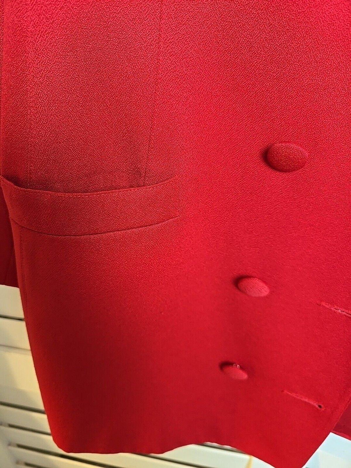 E Style Jacket Ladies Red 8 button design DBB Blazer Size 12 Front Pockets Wrap