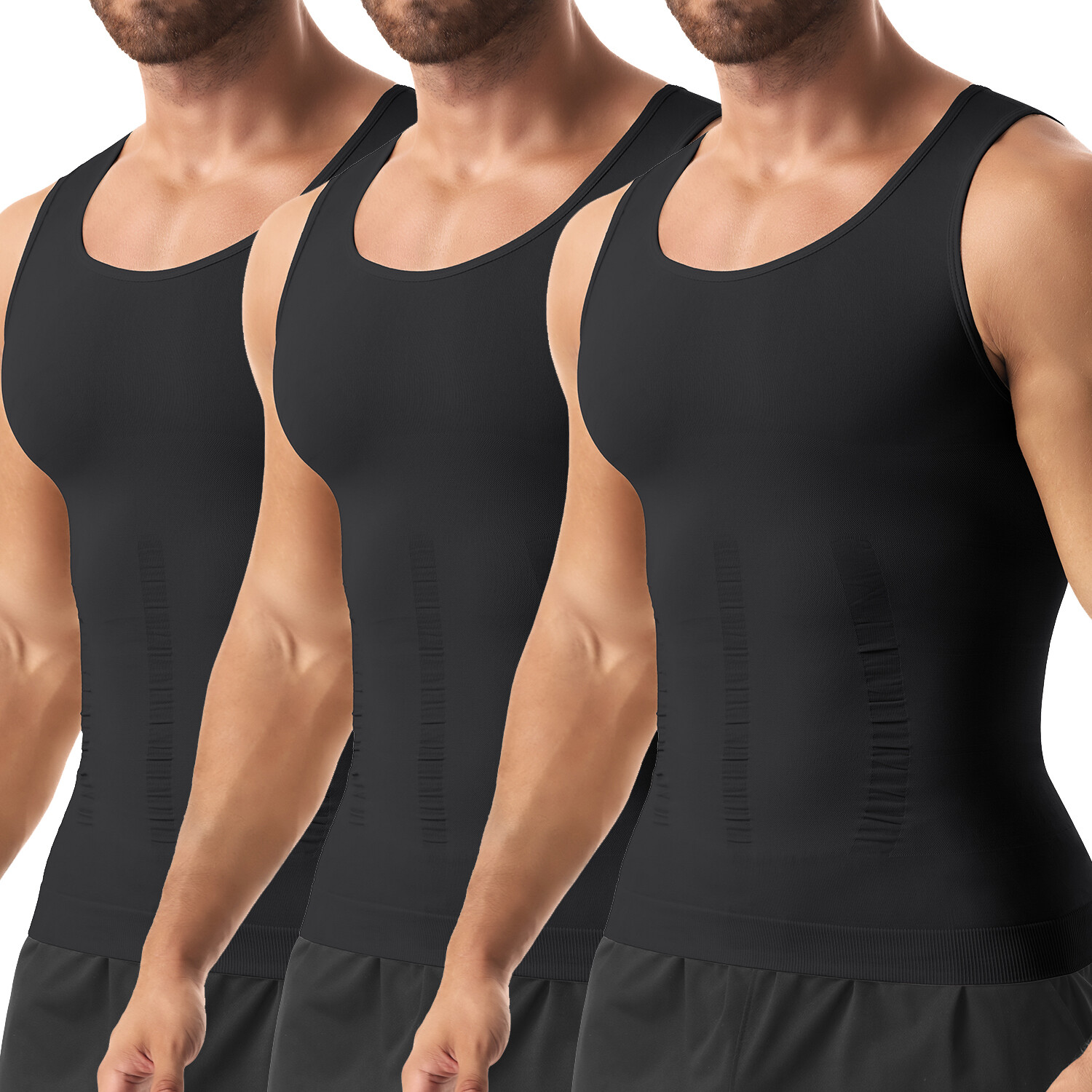 3 PACK Body Shaper Top Tank for Men Chest Compression Shirt Slim Shapertop Tank