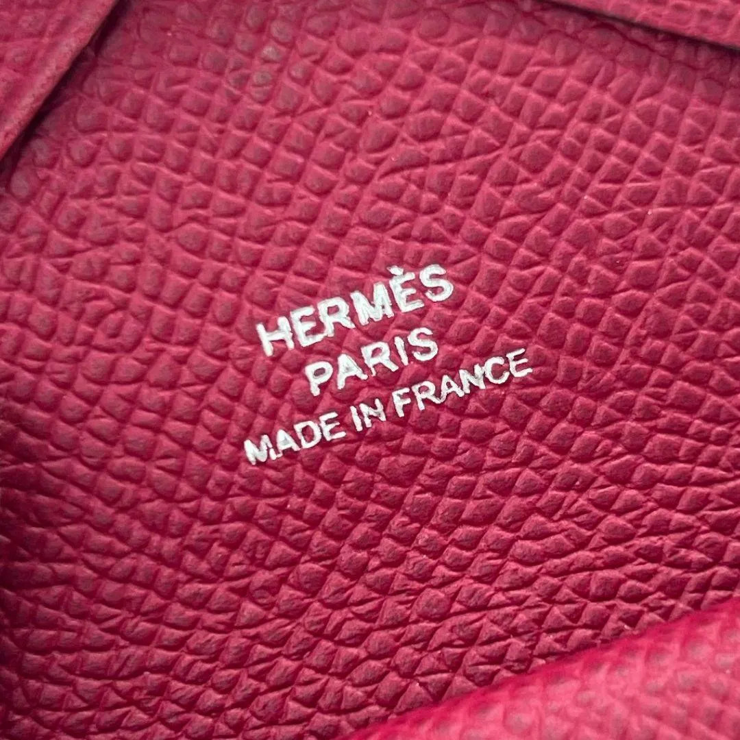 HERMES Calvi Duo Card Case Coin Purse Bordeaux Leather