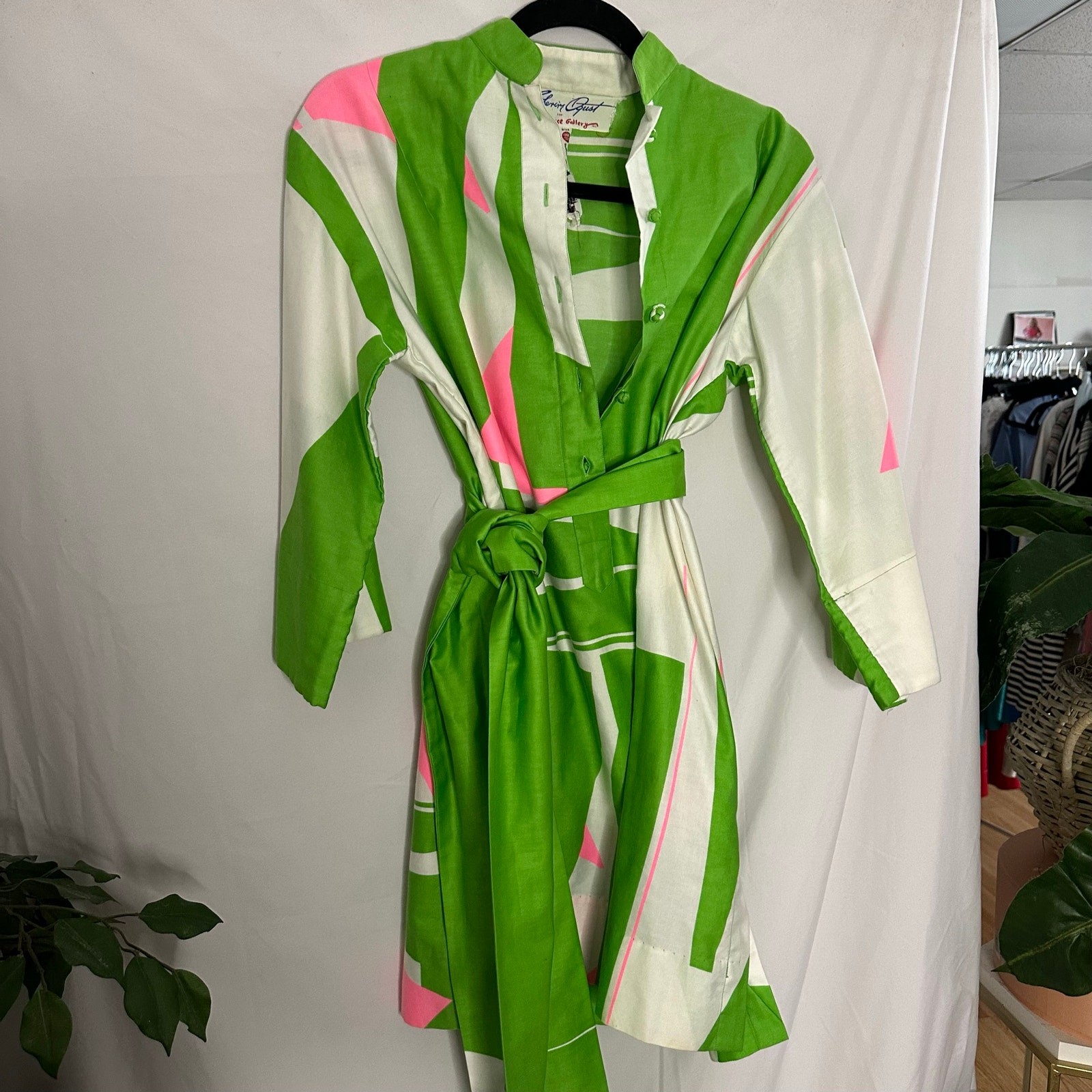 Vintage Catherine Ogust for Penthouse Gallery Mini Shirt Dress Green Pink