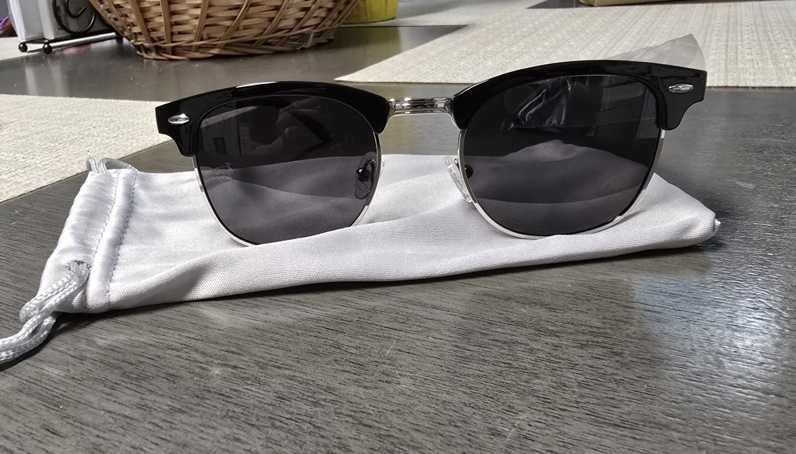 Women’s Clubmaster Sunglasses Black Half-Frame Gray Tinted Lenses Lightweight