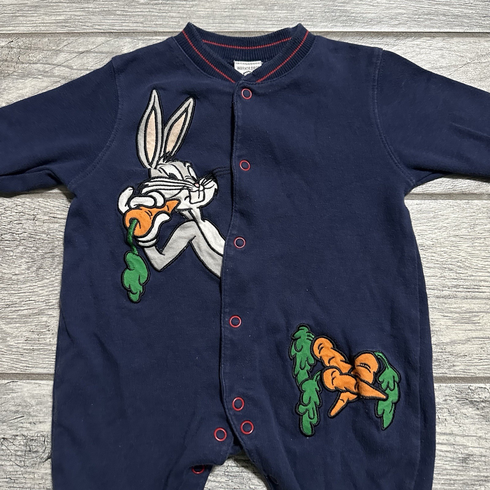 VTG 1997 Embroidered Looney Tunes Bugs Bunny Baby Romper 6 Months Warner Bros