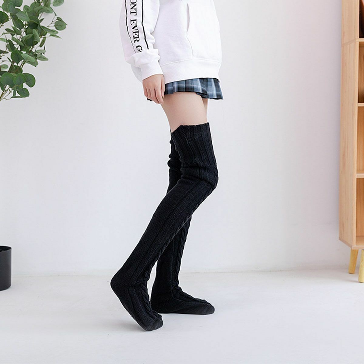 Long Socks Warm Over Knee High Wool Knitted Thick Stockings Thigh Winter Women