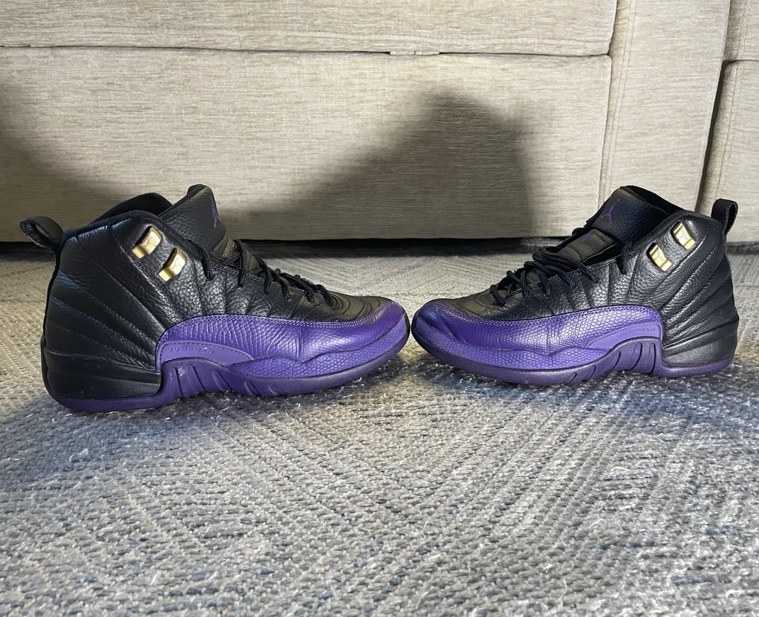 Jordan Air Jordan 12 GS Black/Purple/Gold High Top Leather Sneaker 6.5Y NO SOLES