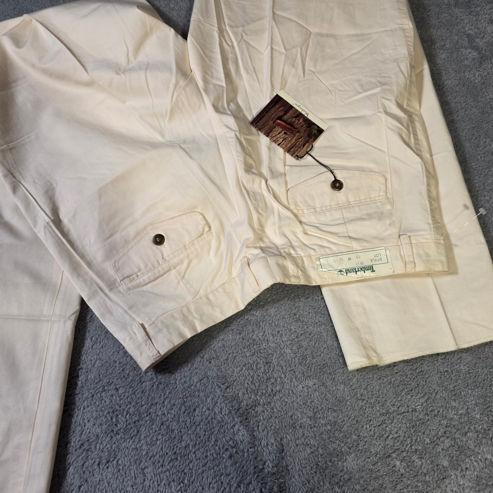 Timberland Mens 36 Weathergear Trousers Cream Straight Leg Cotton VTG Hungary