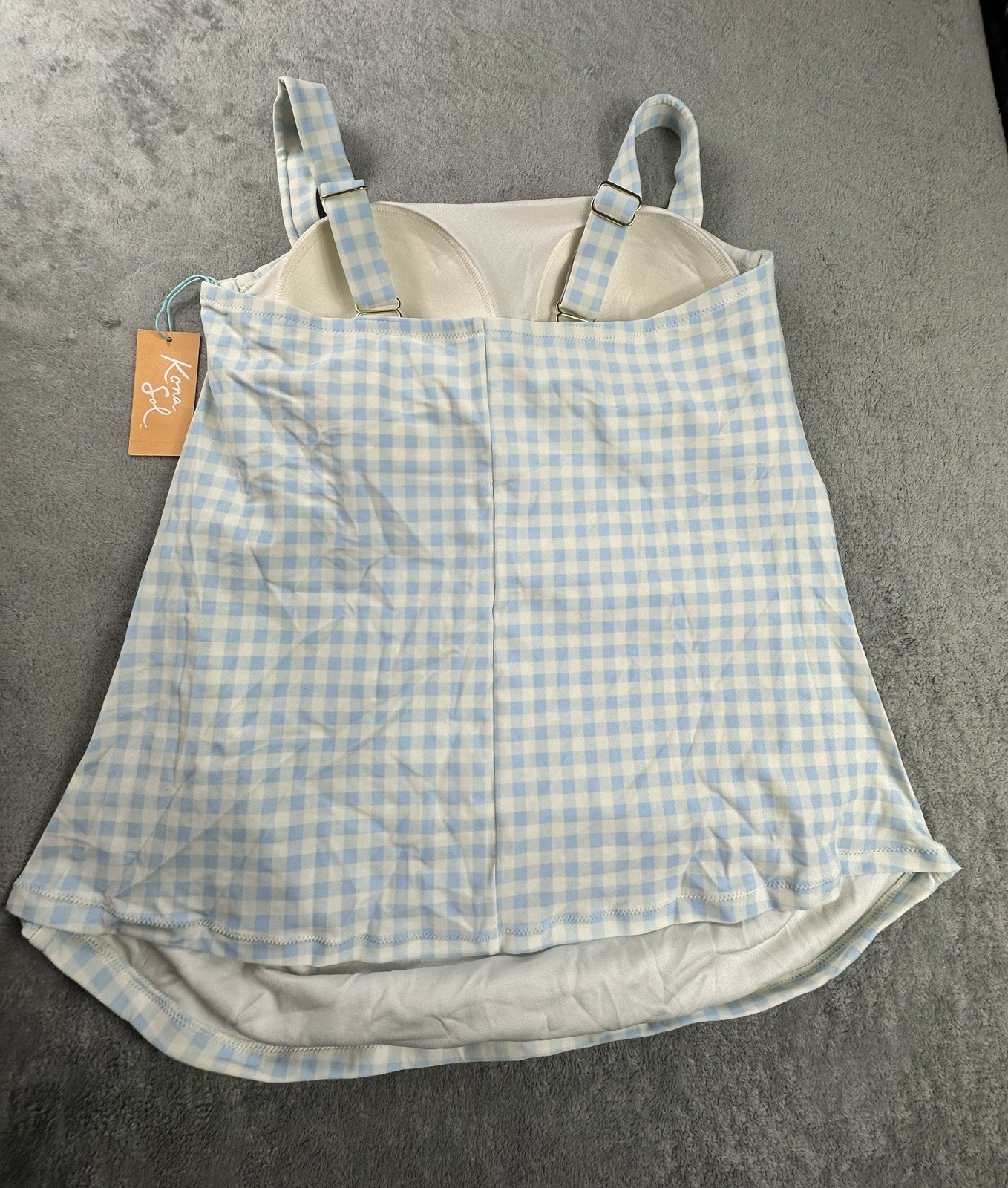 Kona Sol Women’s Plus Size 18W One Piece Swimsuit Blue White Gingham Ruched
