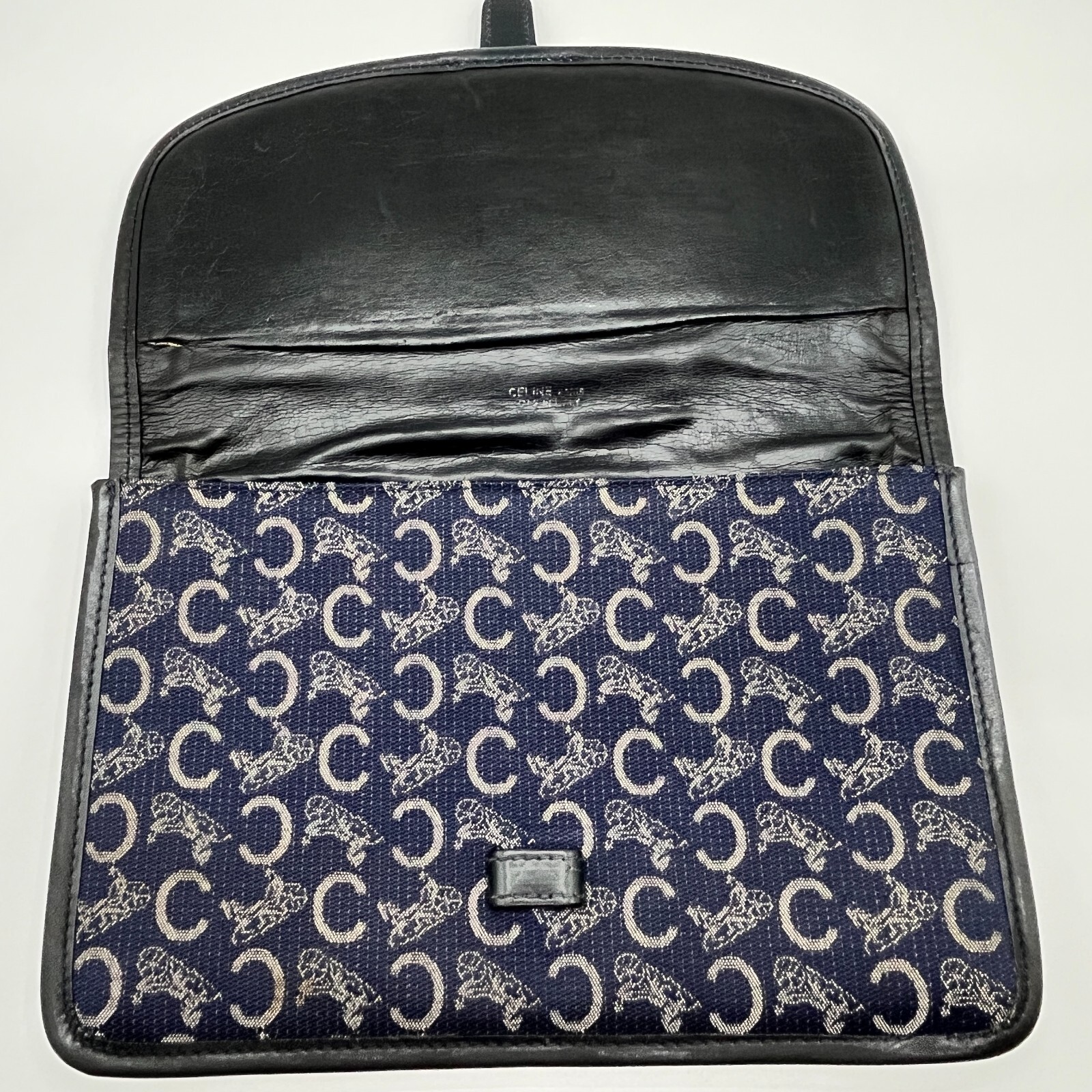 Celine Clutch Bag C Macadam Canvas Carriage Pattern Navy from JAPAN