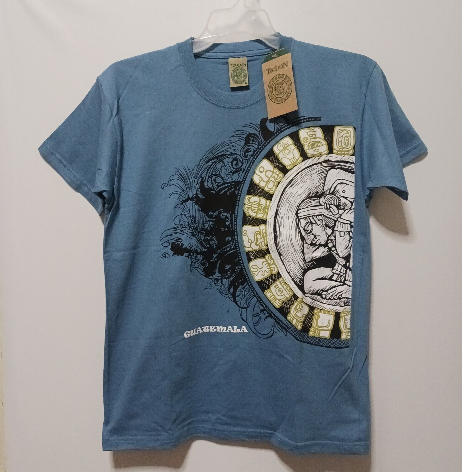 Tzolkin Men’s Guatemala CA T-Shirt Size M light blue Mayan graphic design Cotton