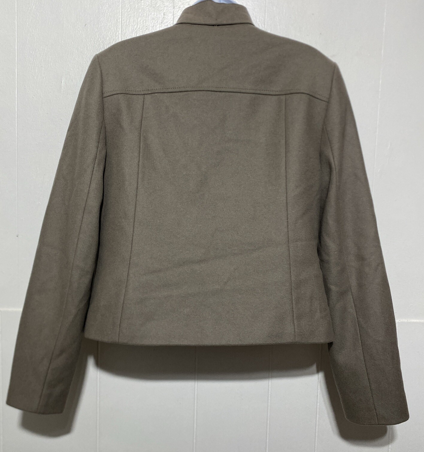 Banana Republic x Mario Bellucci Blazer Women Size 8 Wool Blend Taupe Tie Neck