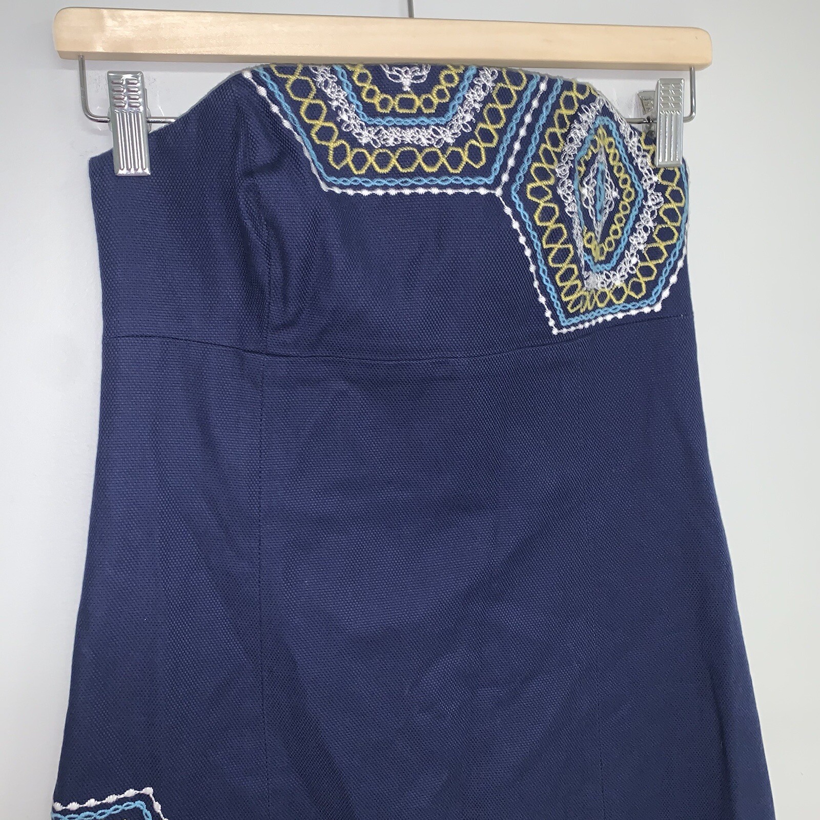 Lilly Pulitzer Honeycomb Home Bowen Strapless Dress Embroidered Navy Blue Size 0