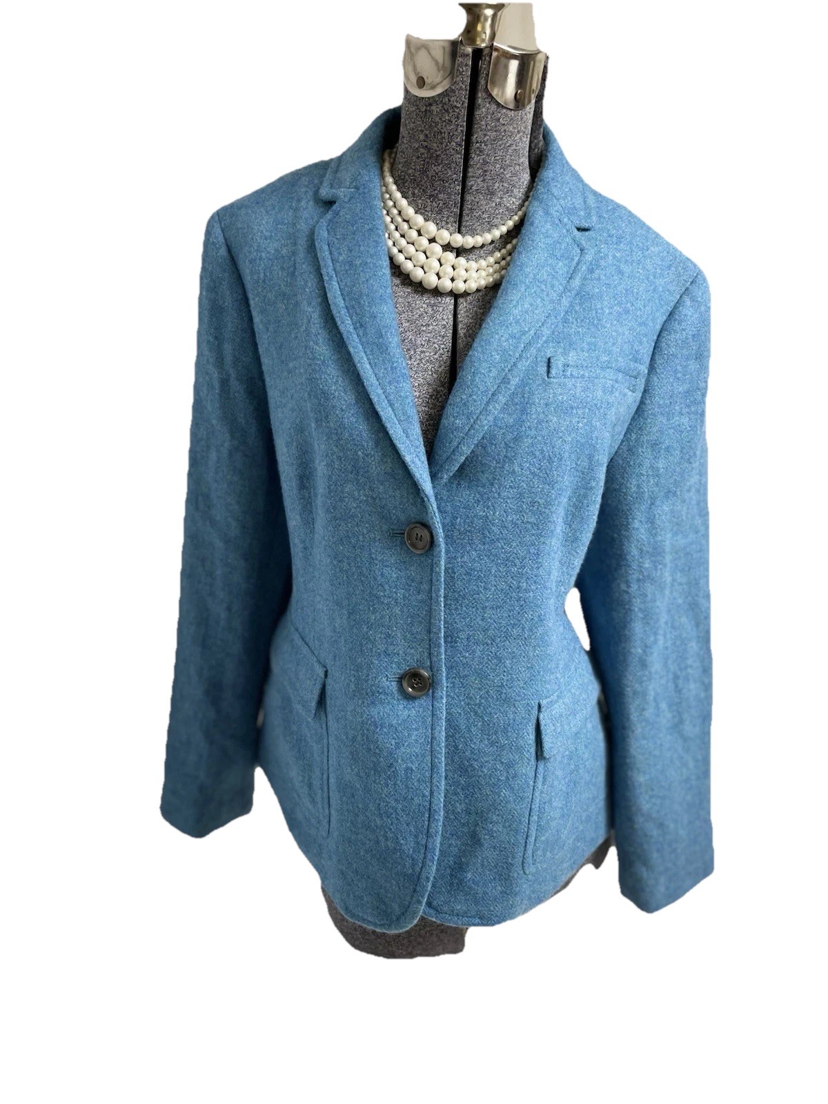 Talbots Turquoise Blazer Size 16P Fits 12P Petite Jacket Wool Blend Pockets Blue